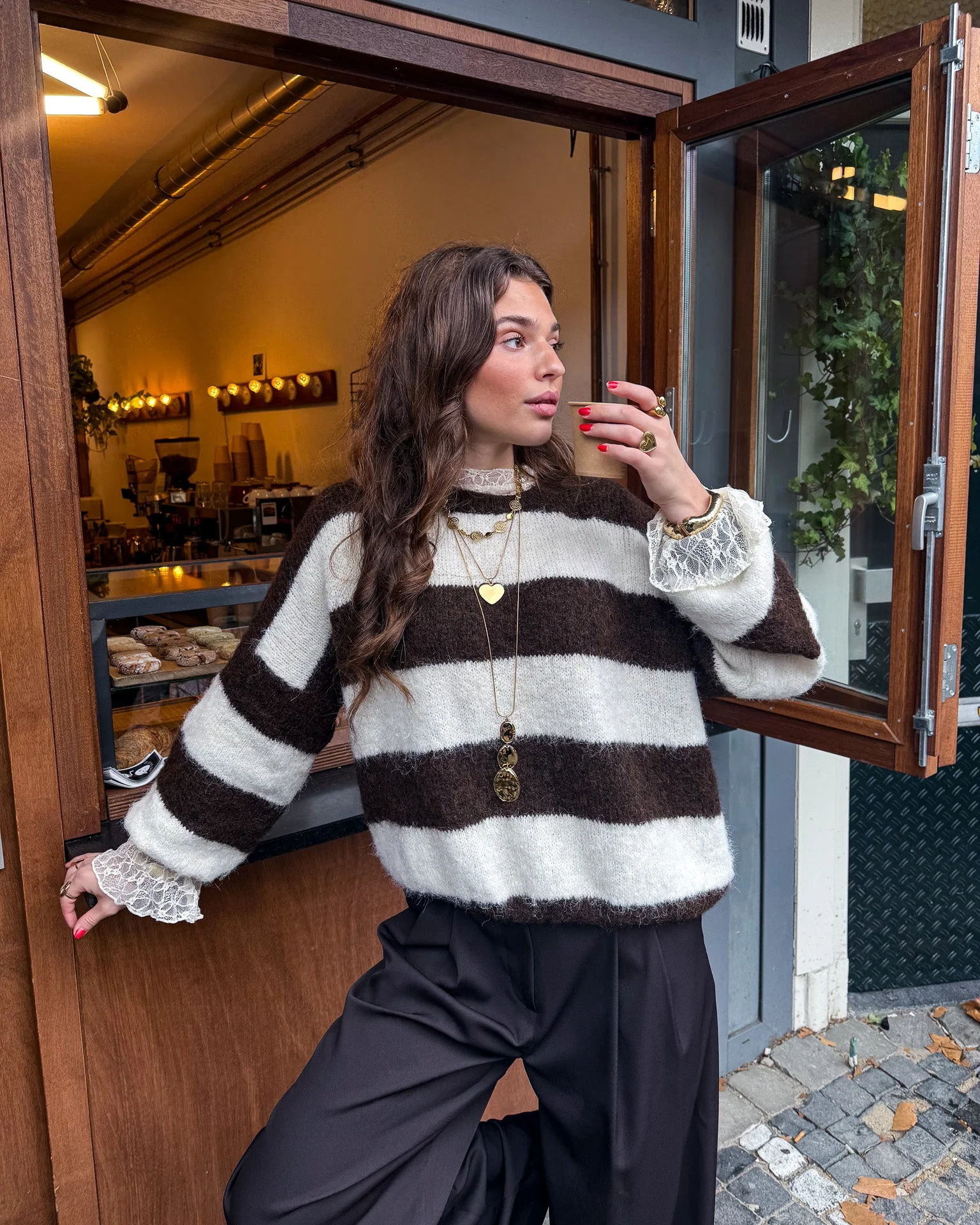 Ayla Gestreepte Trui Bruin