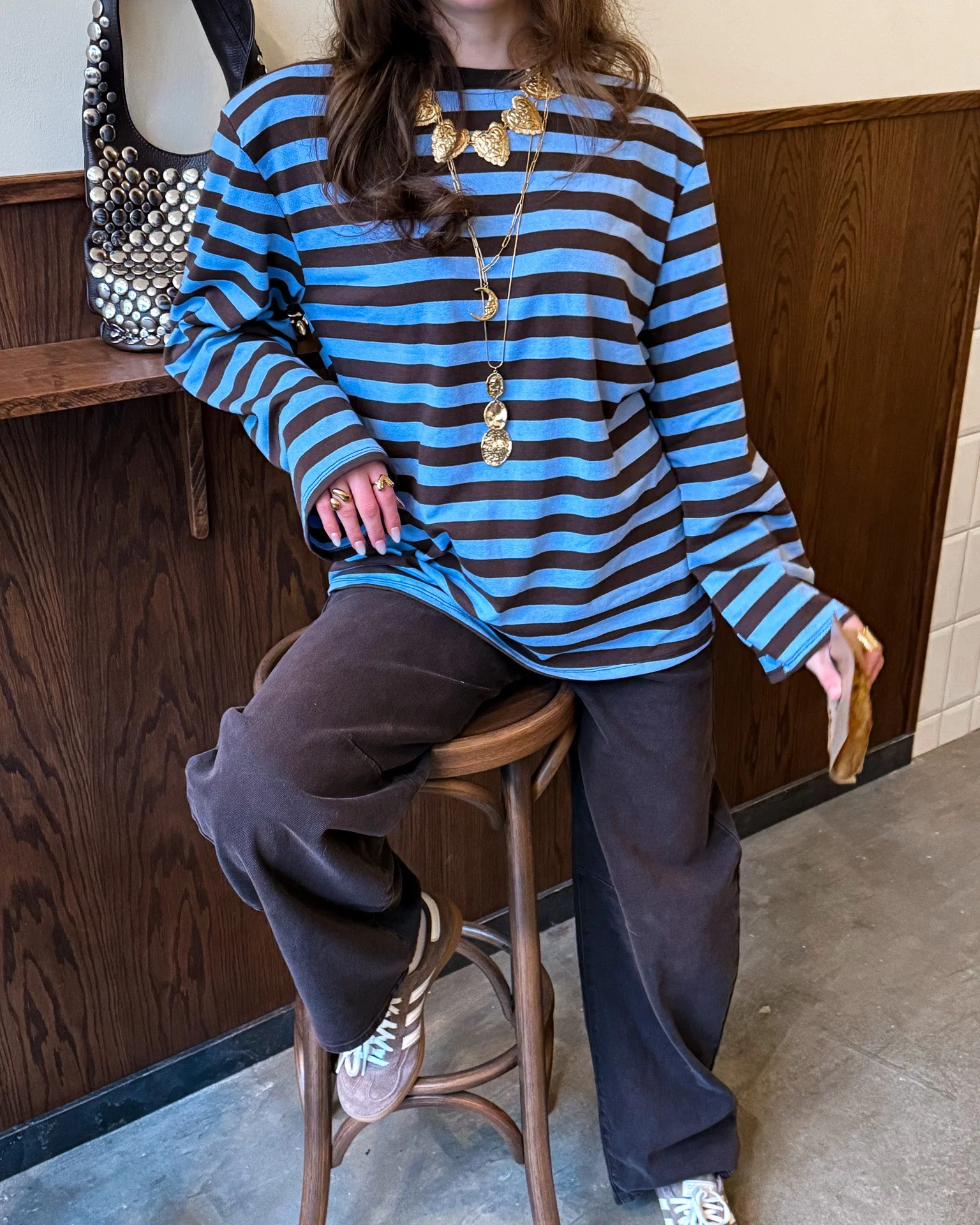 Crowded Gestreepte Longsleeve Bruin Blauw - Image 3