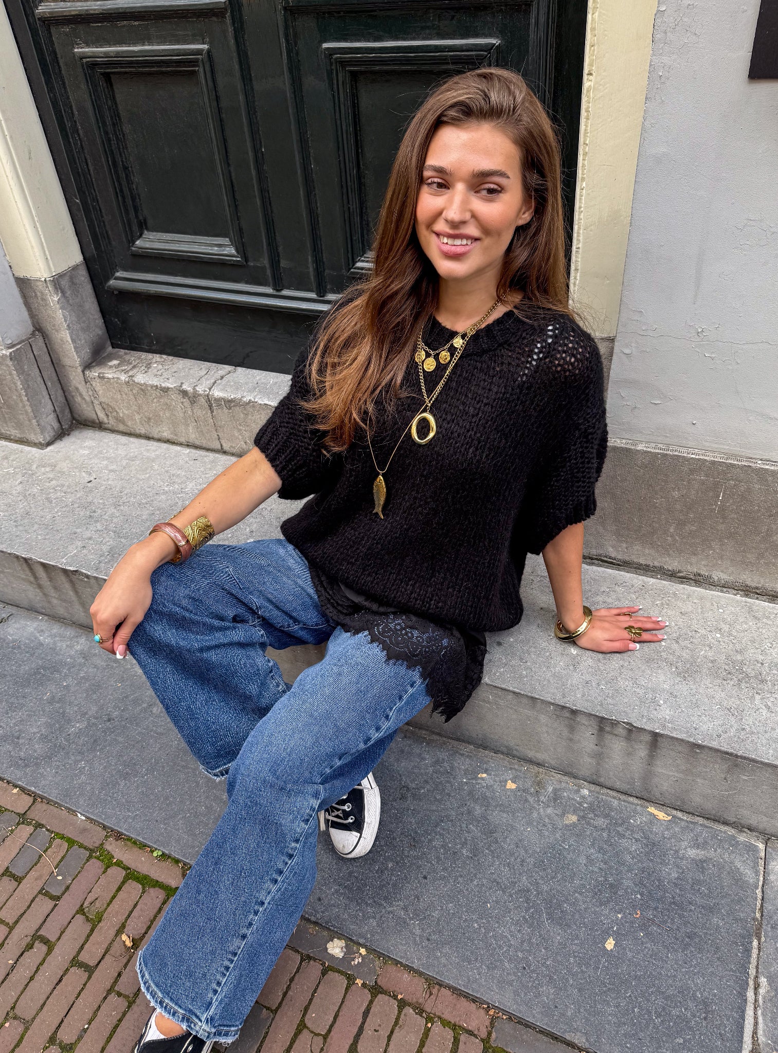 Donna Korte Mouwen Trui Zwart - Image 10