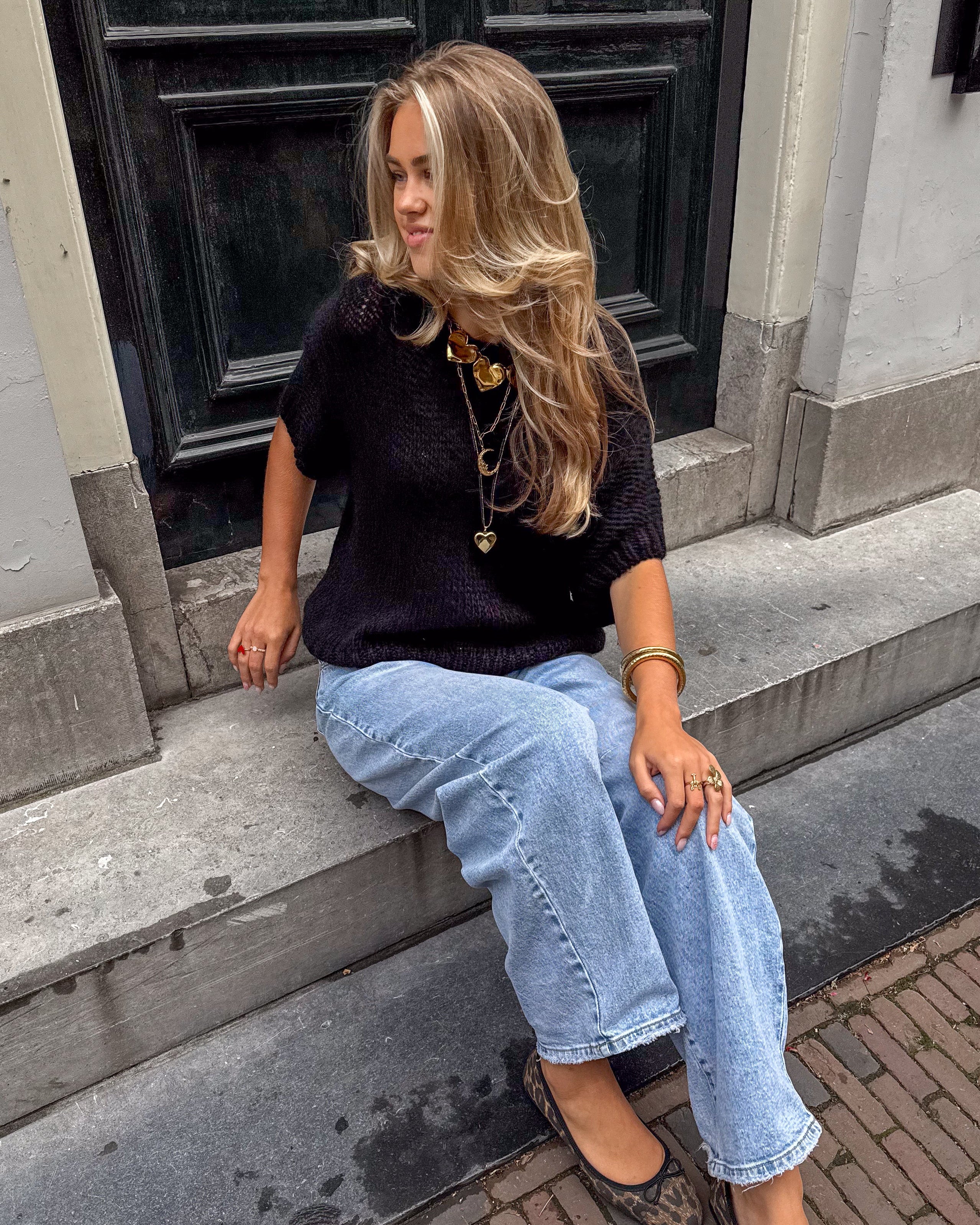 Donna Korte Mouwen Trui Zwart - Image 2