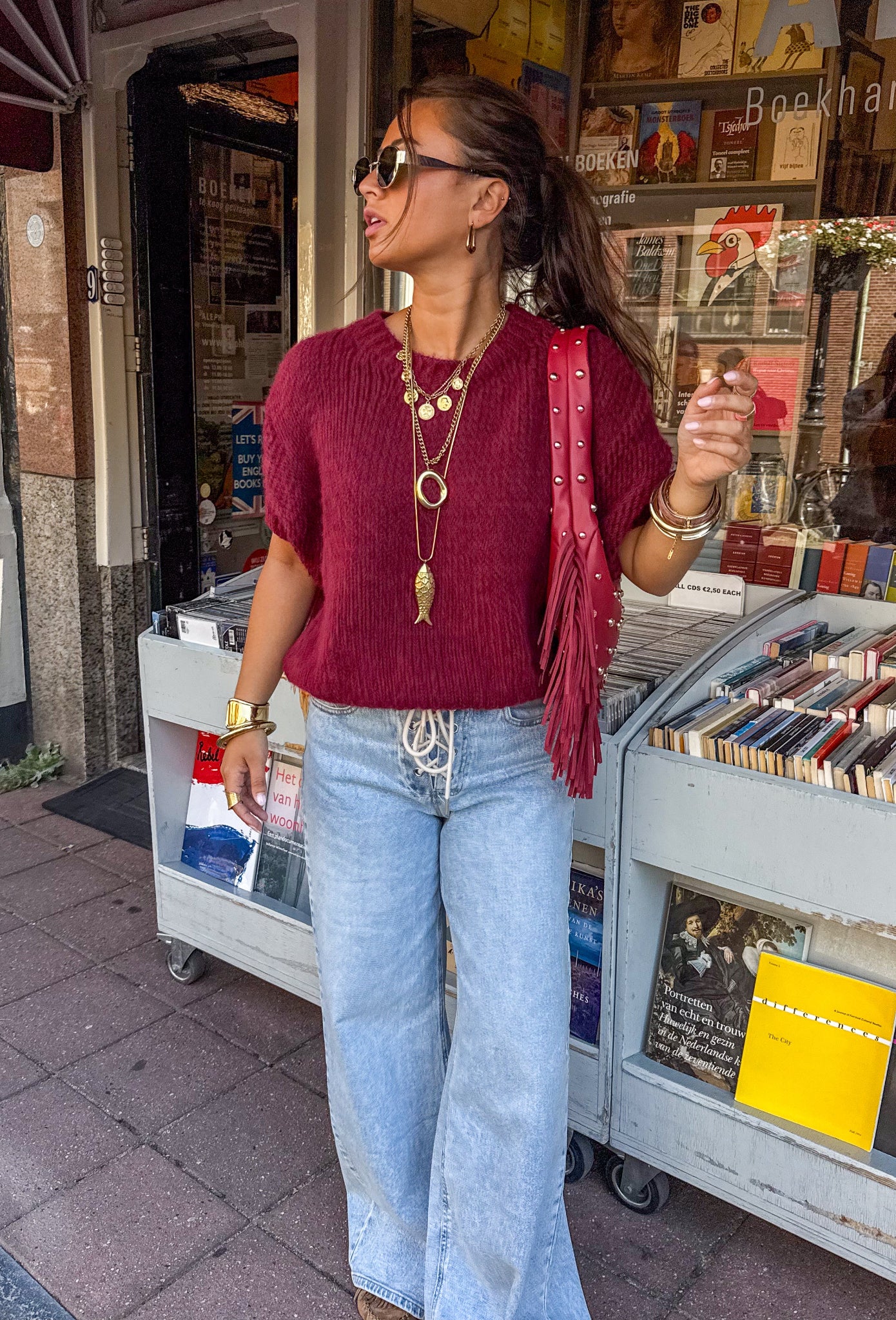 Donna Korte Mouwen Trui Bordeaux - Image 2