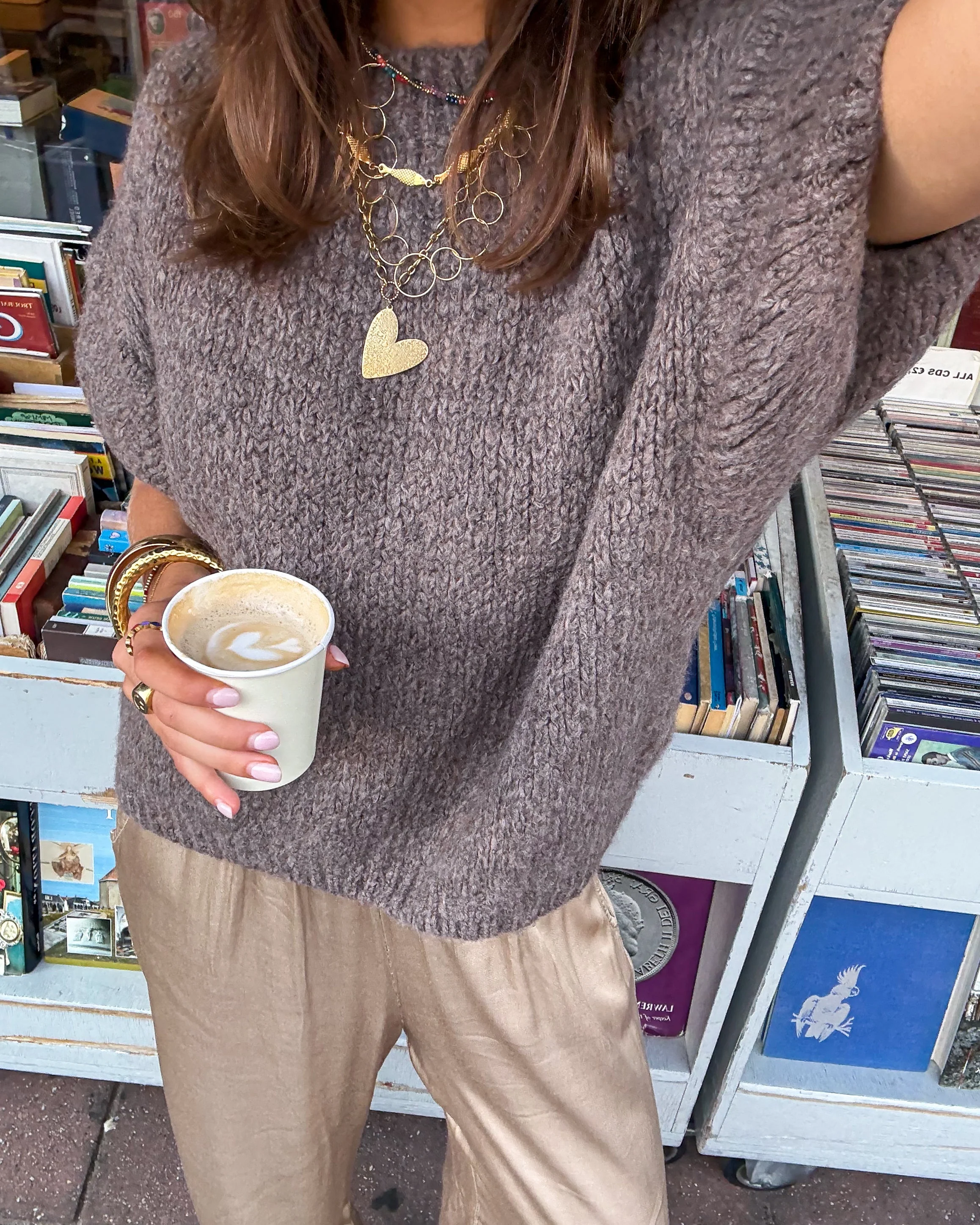 Donna Korte Mouwen Trui Taupe - Image 2