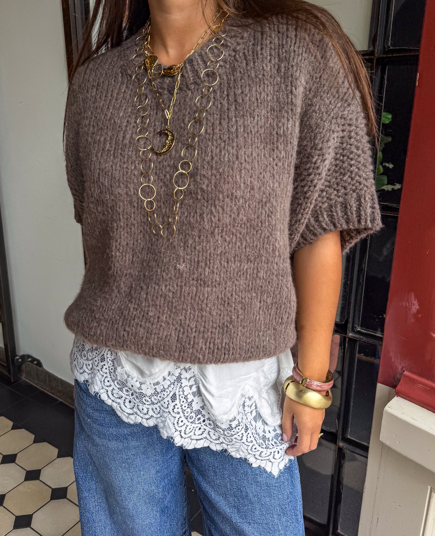 Donna Korte Mouwen Trui Taupe - Image 6