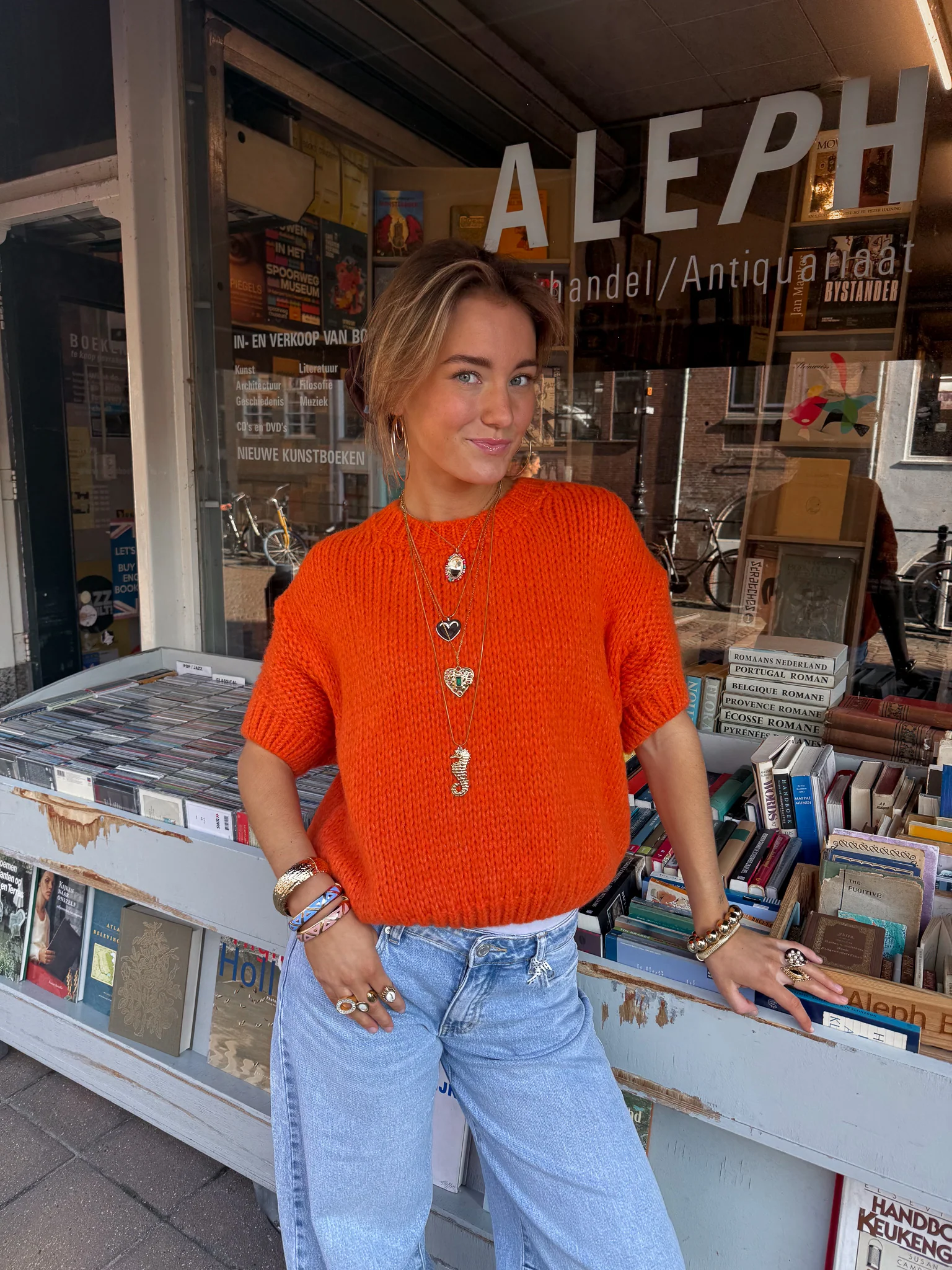 Donna Korte Mouwen Trui Warm Oranje - Image 3