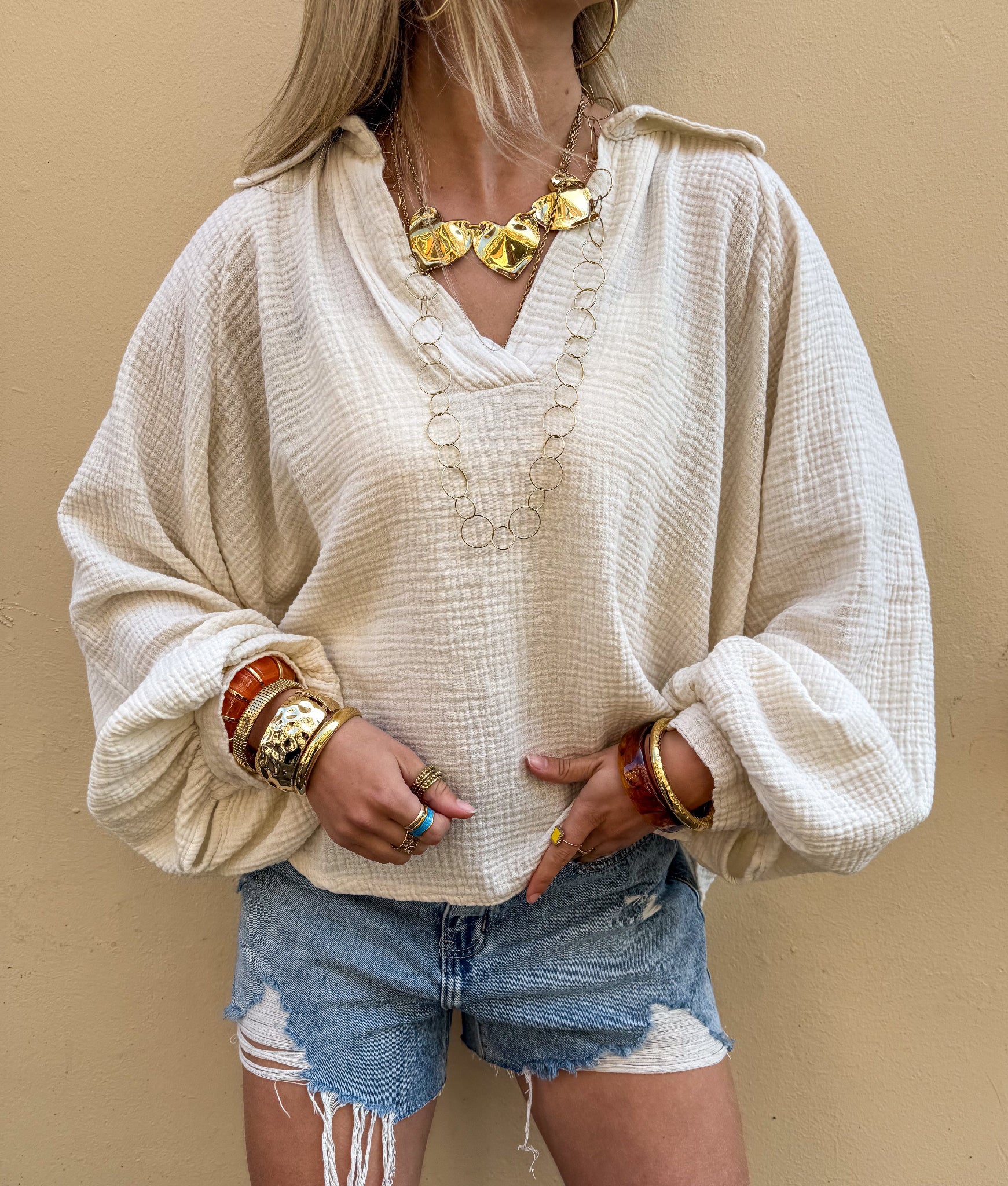 Doutzen Balloon Sleeve Blouse Sand - Image 7