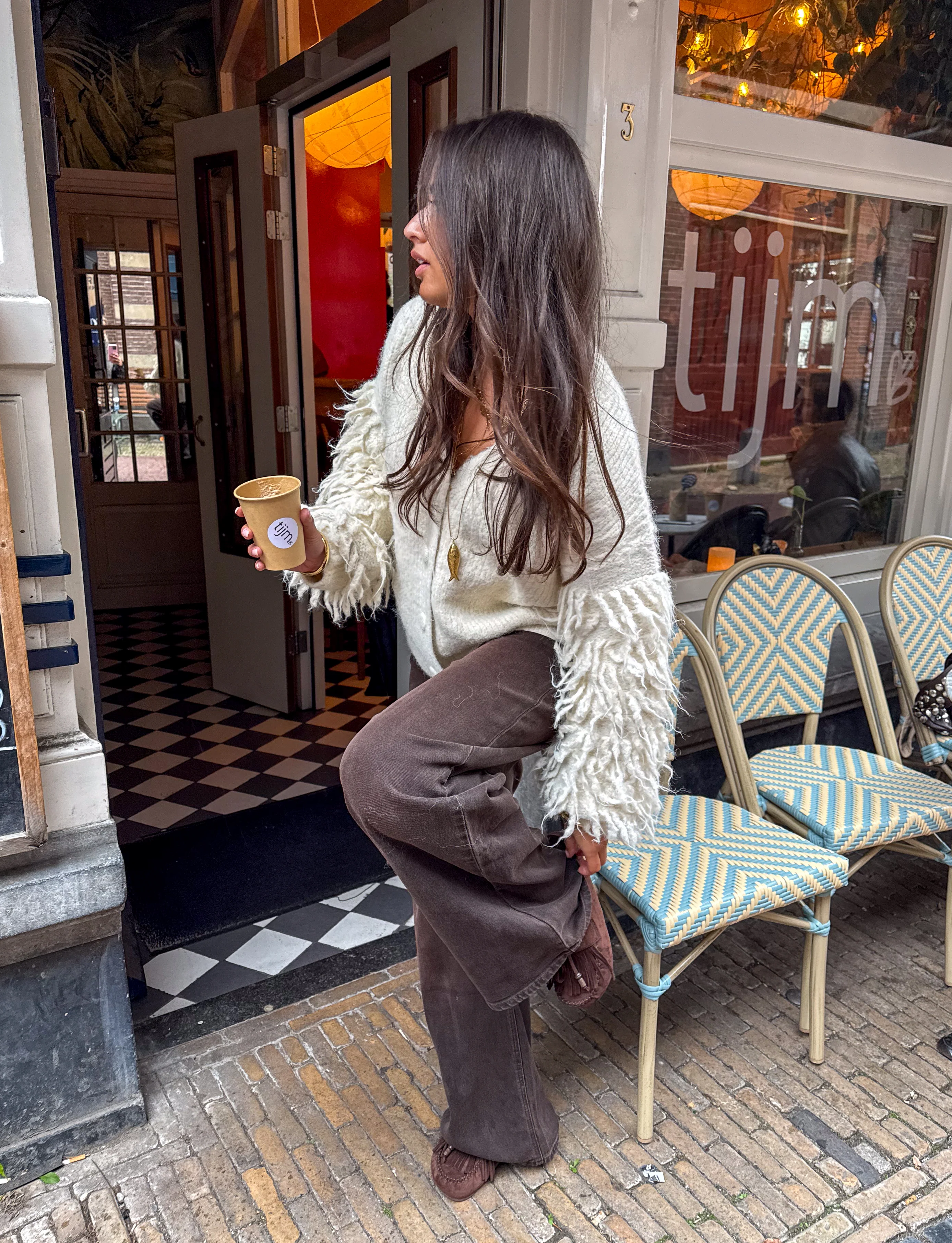Fien Fringe Sleeve Vest Gebroken Wit - Image 2