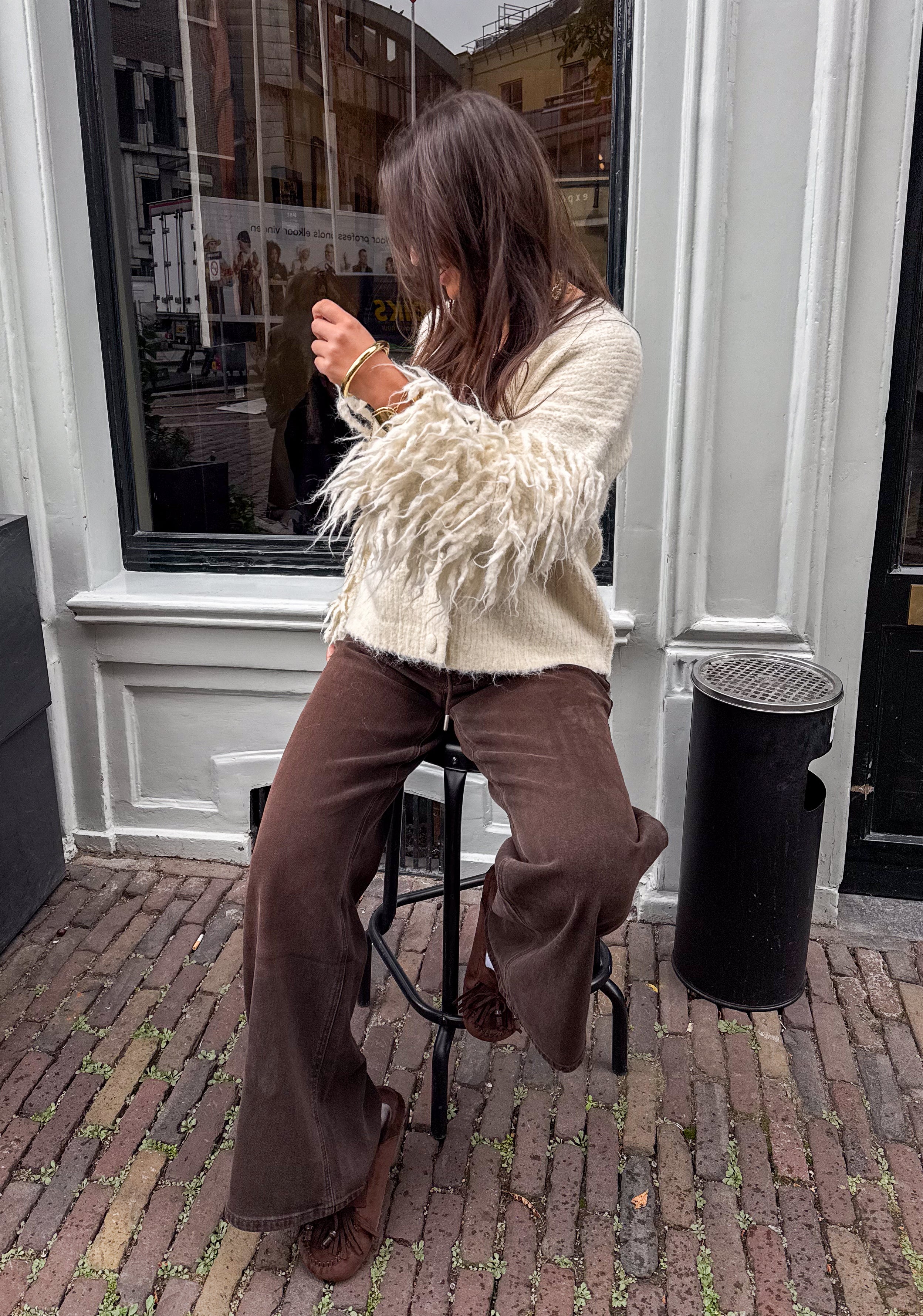 Fien Fringe Sleeve Vest Gebroken Wit - Image 3