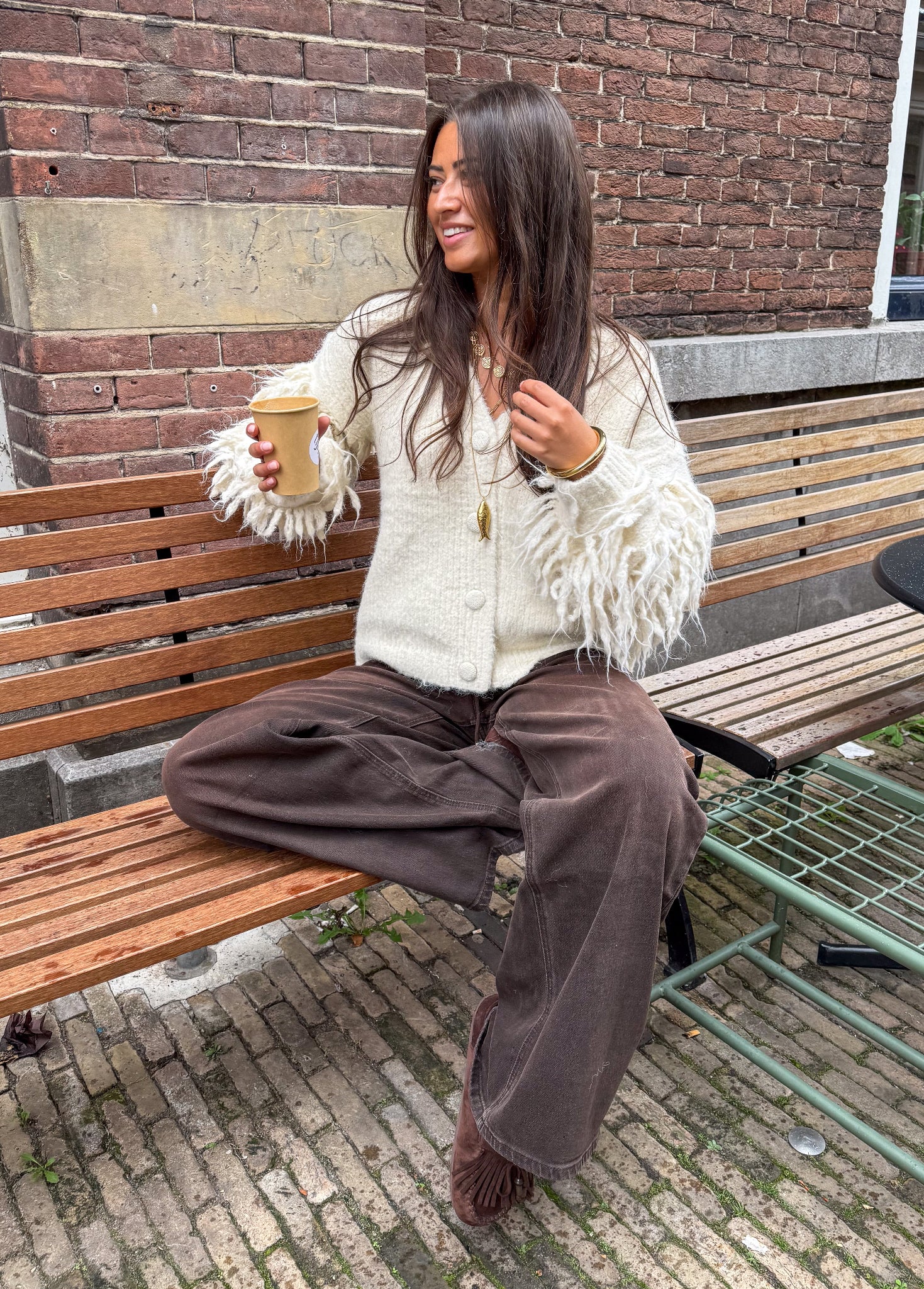 Fien Fringe Sleeve Vest Gebroken Wit - Image 4