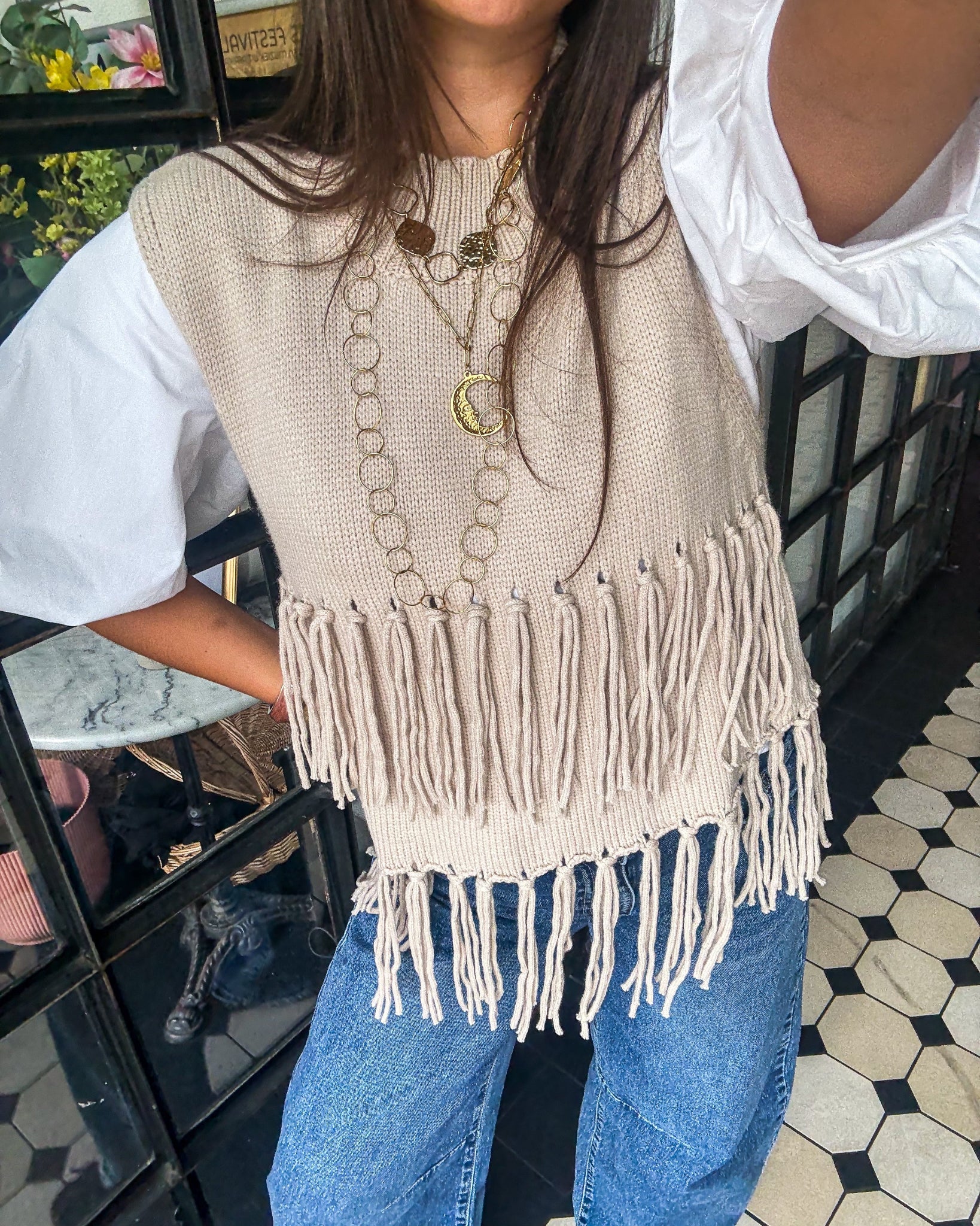 Harvest Fringe Spencer Beige - Image 7