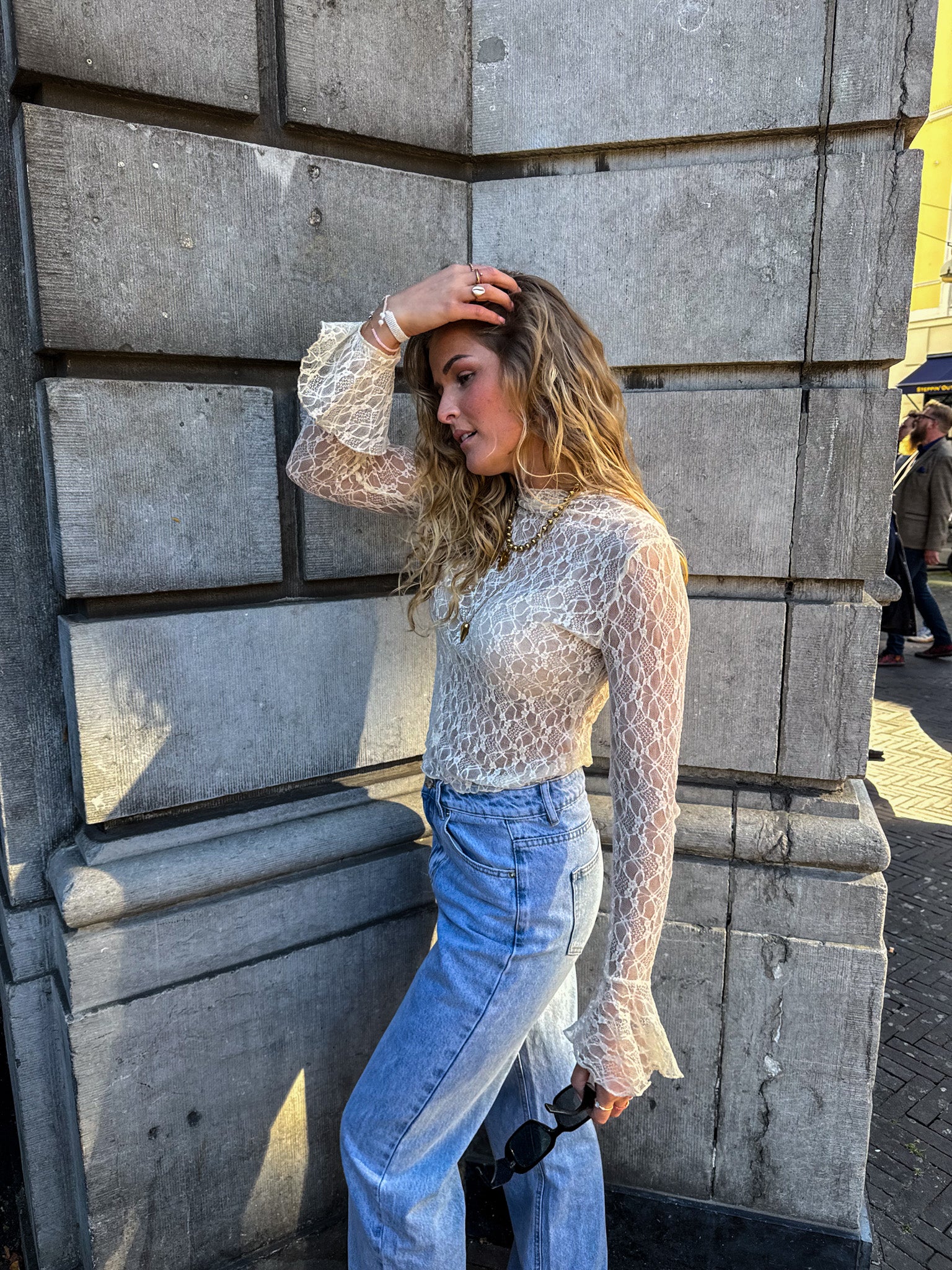 Jade Lace Longsleeve Top Creme - Image 4