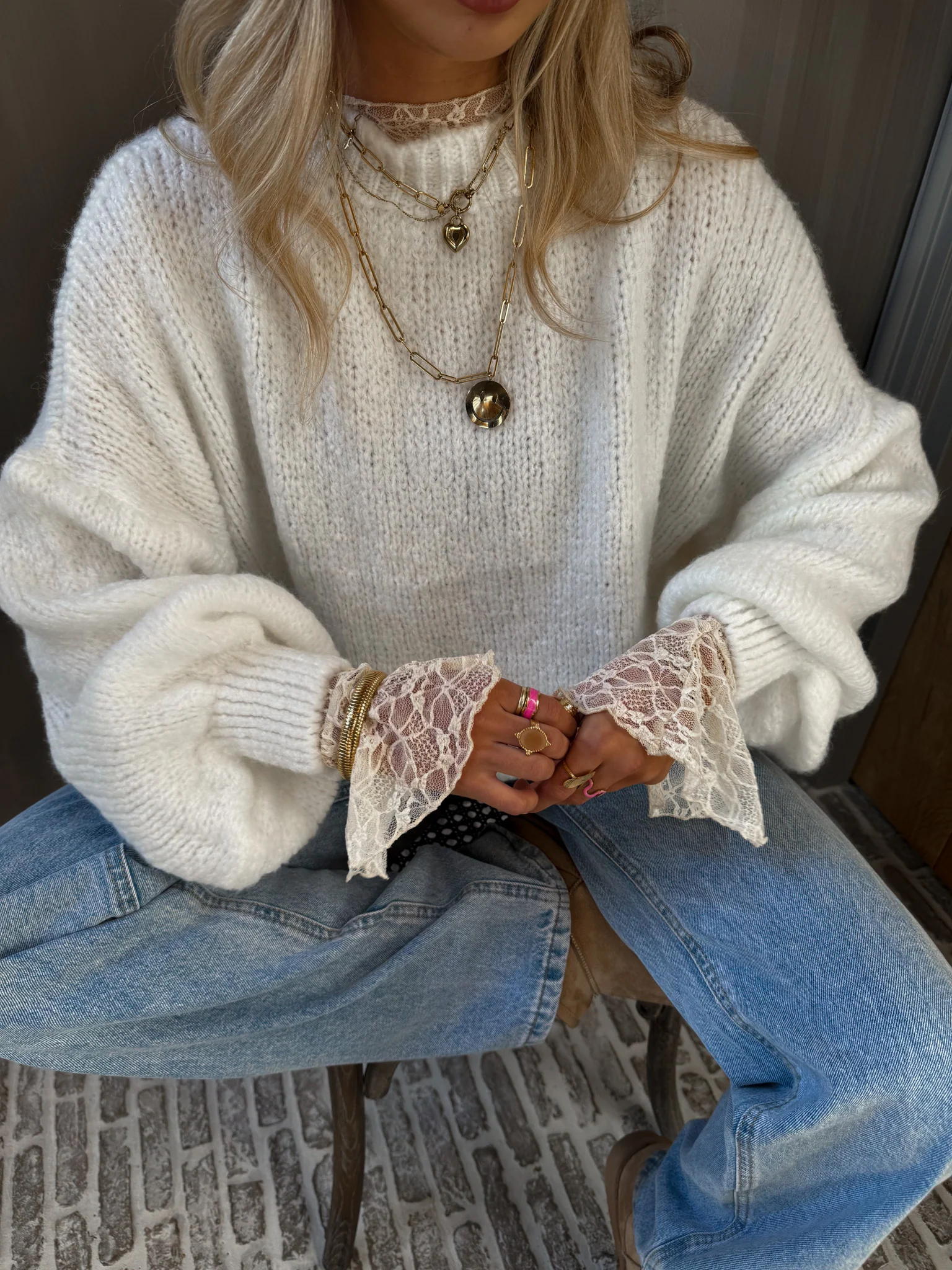 Jade Lace Longsleeve Top Creme - Image 5