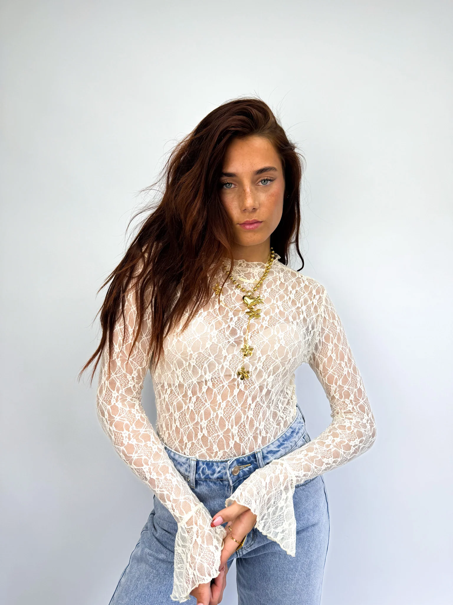 Jade Lace Longsleeve Top Creme - Image 7