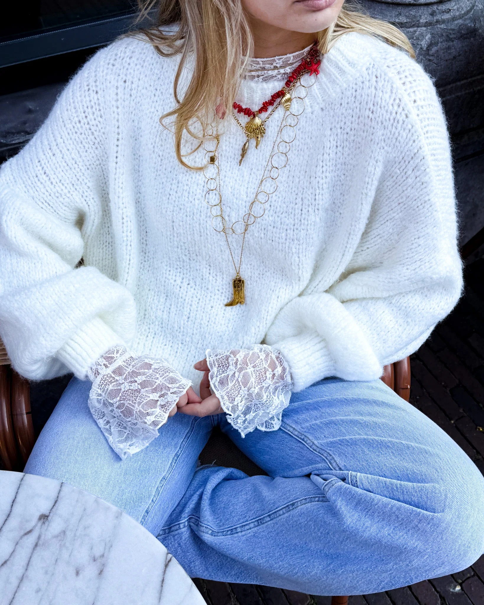 Jade Lace Longsleeve Top Wit - Image 3