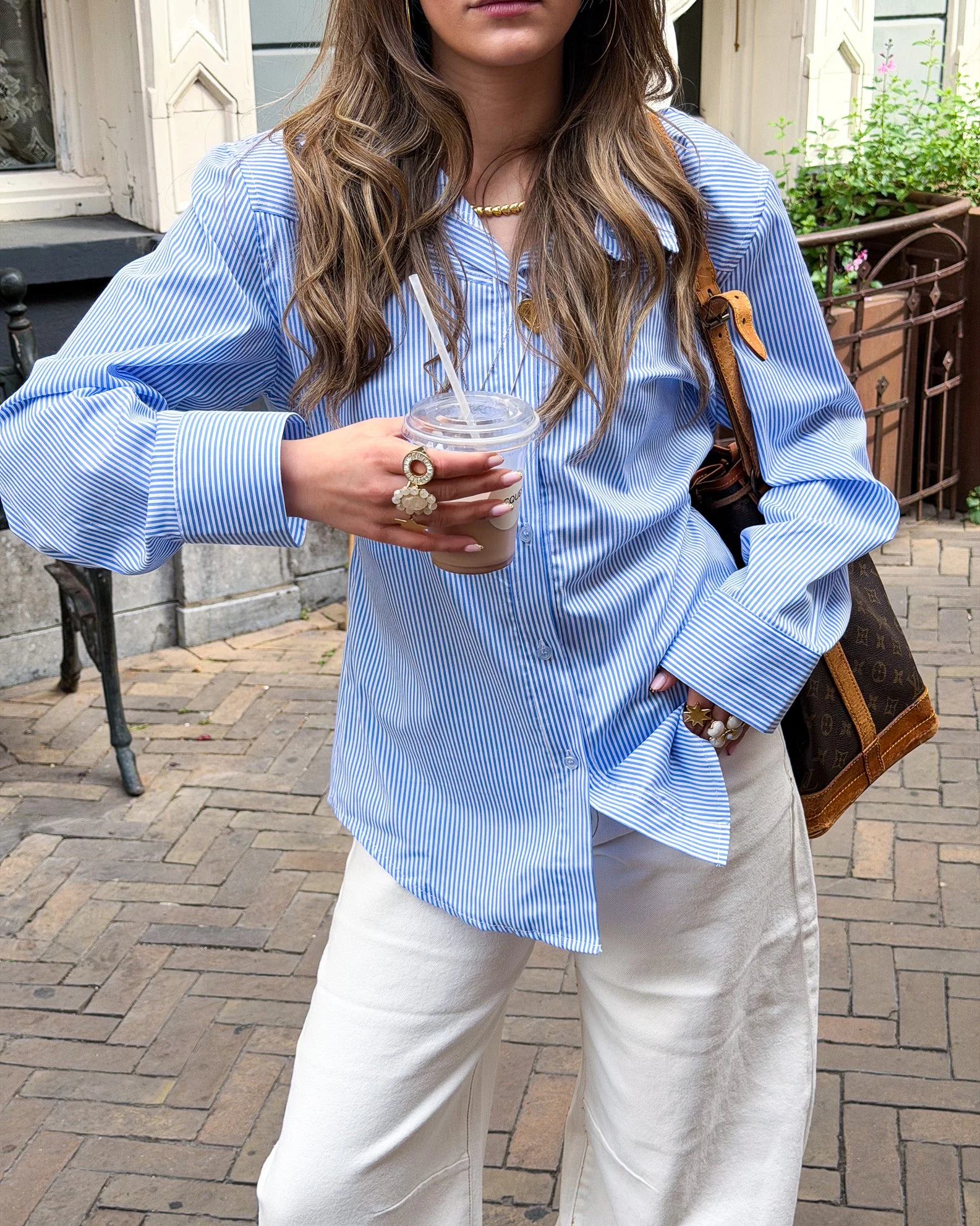 Livia Streep Blouse Blauw