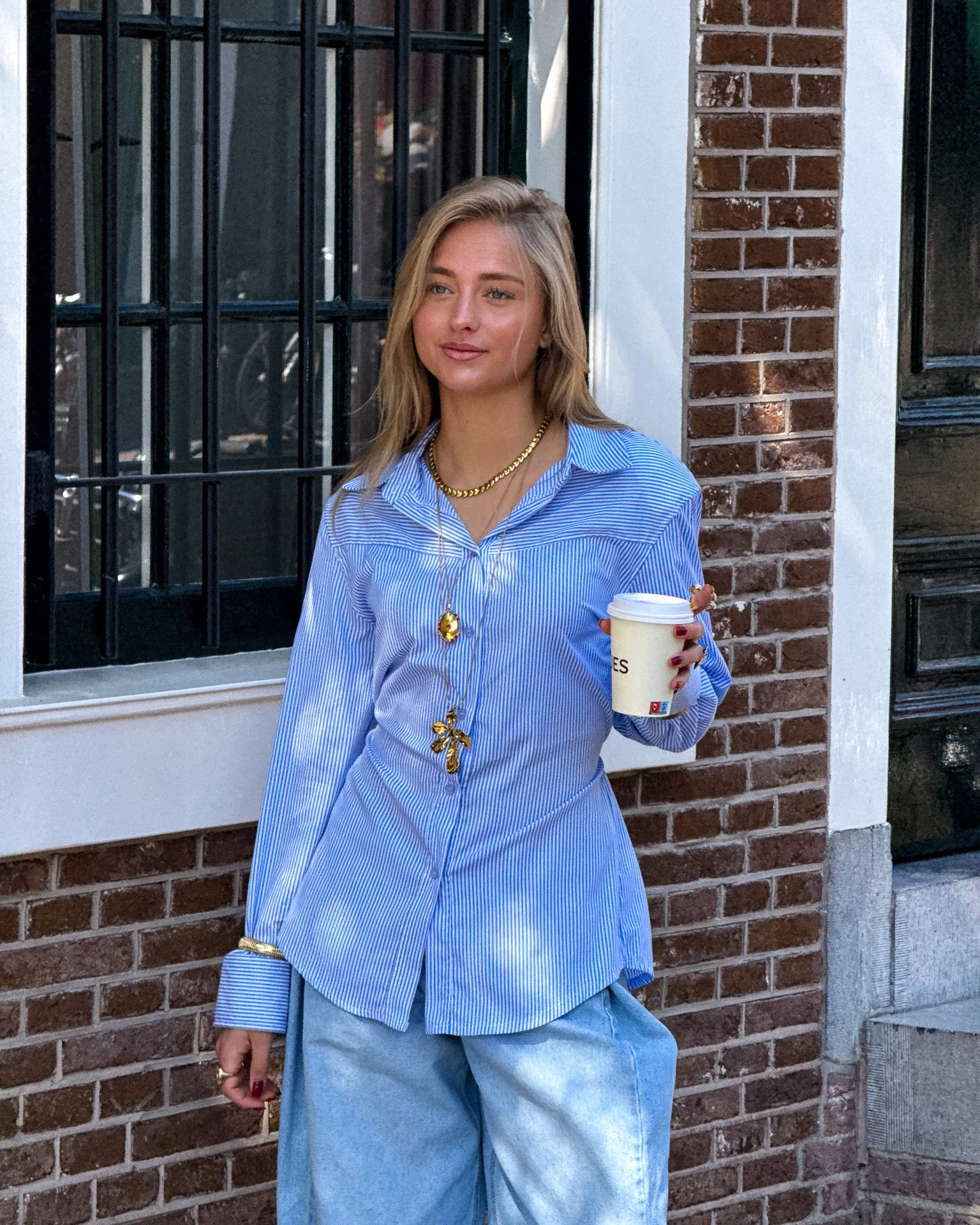 Livia Streep Blouse Blauw - Image 4