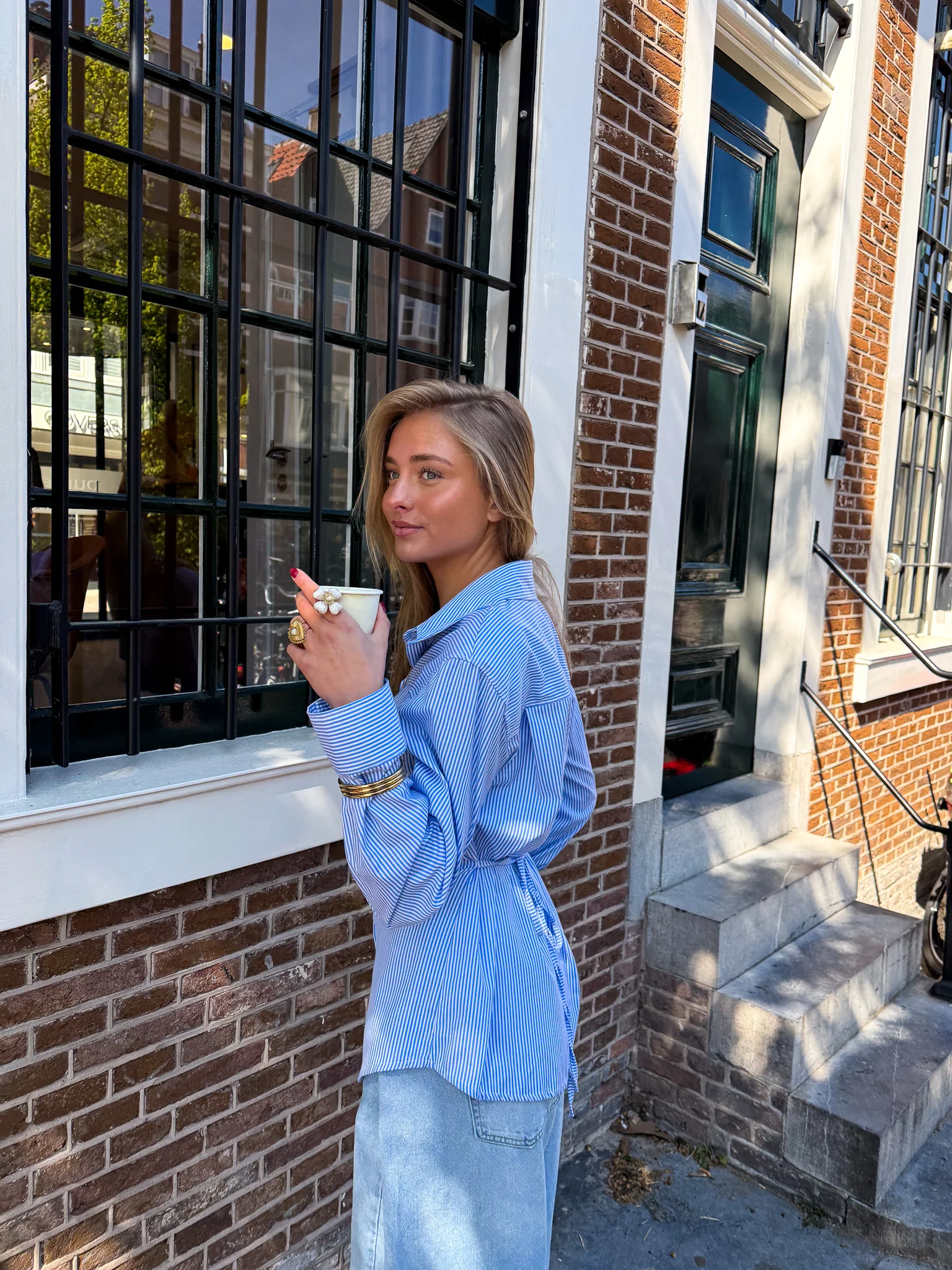 Livia Streep Blouse Blauw - Image 6