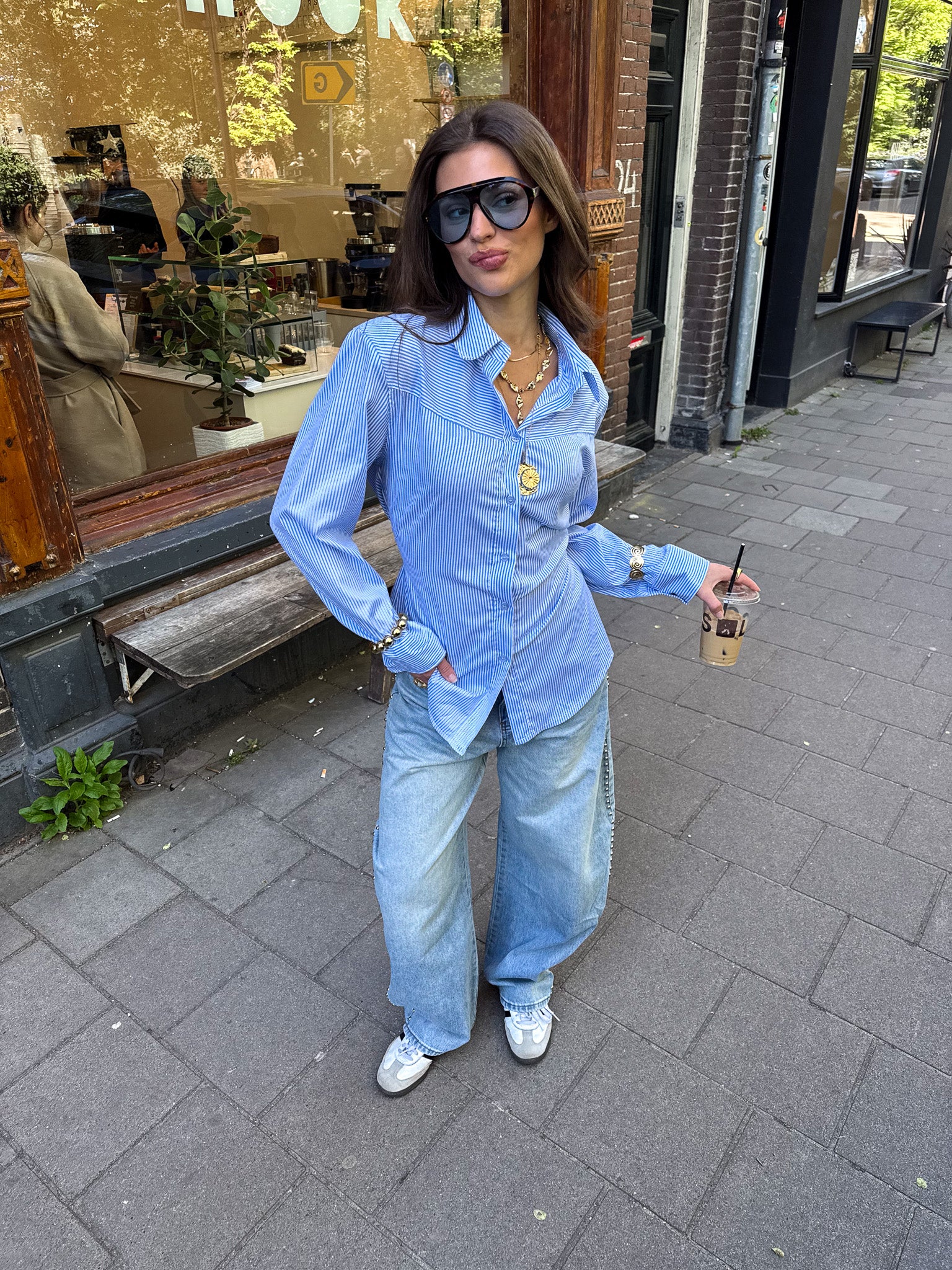 Livia Streep Blouse Blauw - Image 7