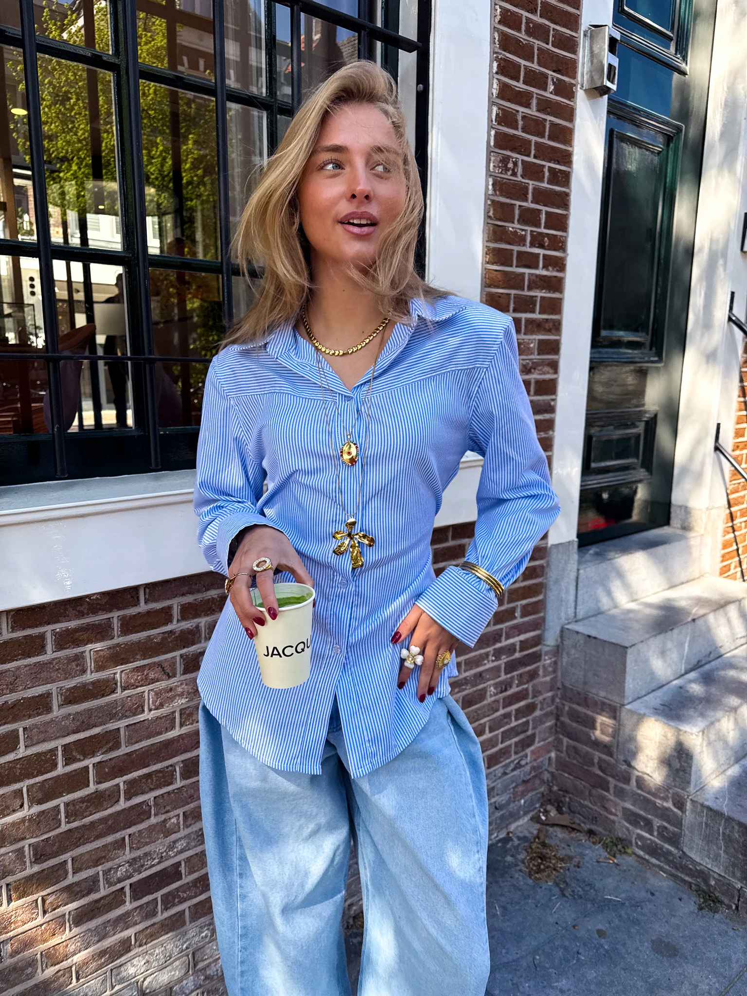Livia Streep Blouse Blauw - Image 8