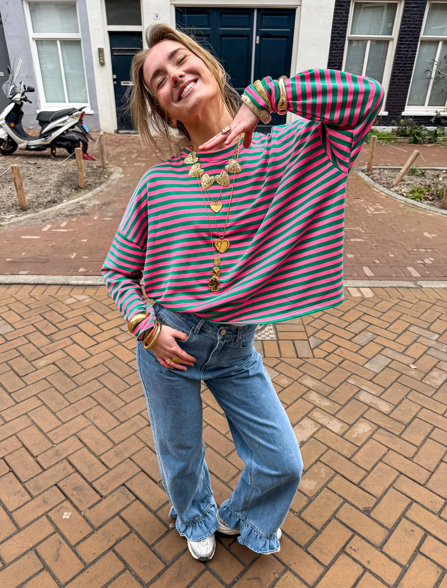 Mave Gestreepte Top Groen Roze - Image 4