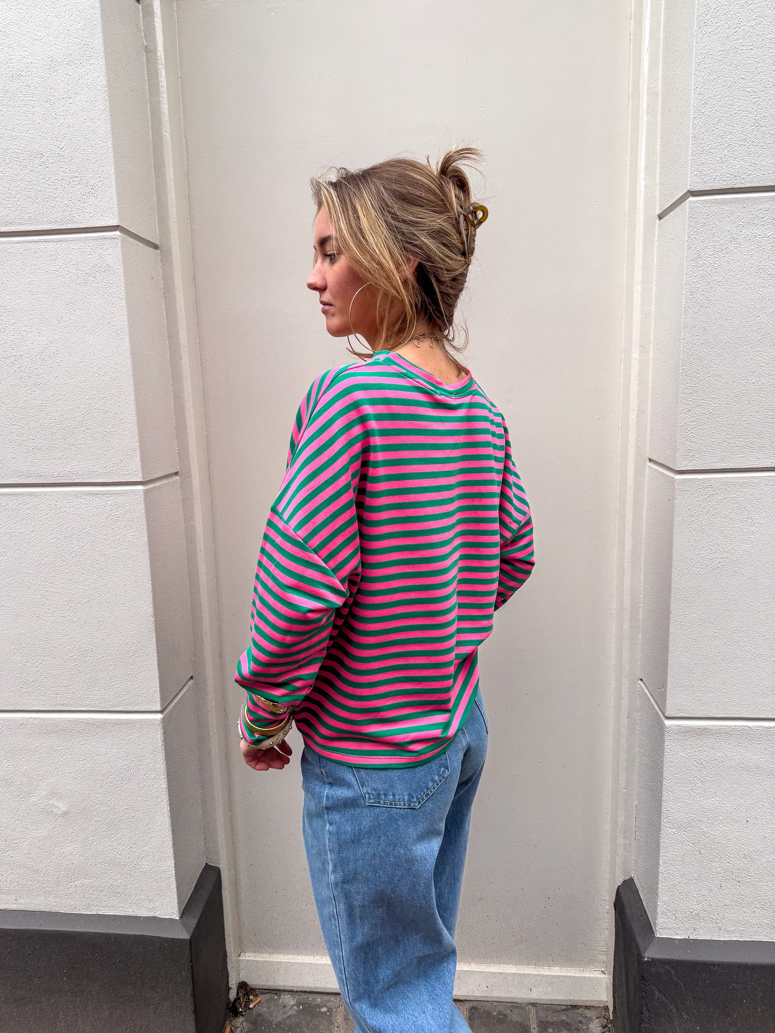 Mave Gestreepte Top Groen Roze - Image 8