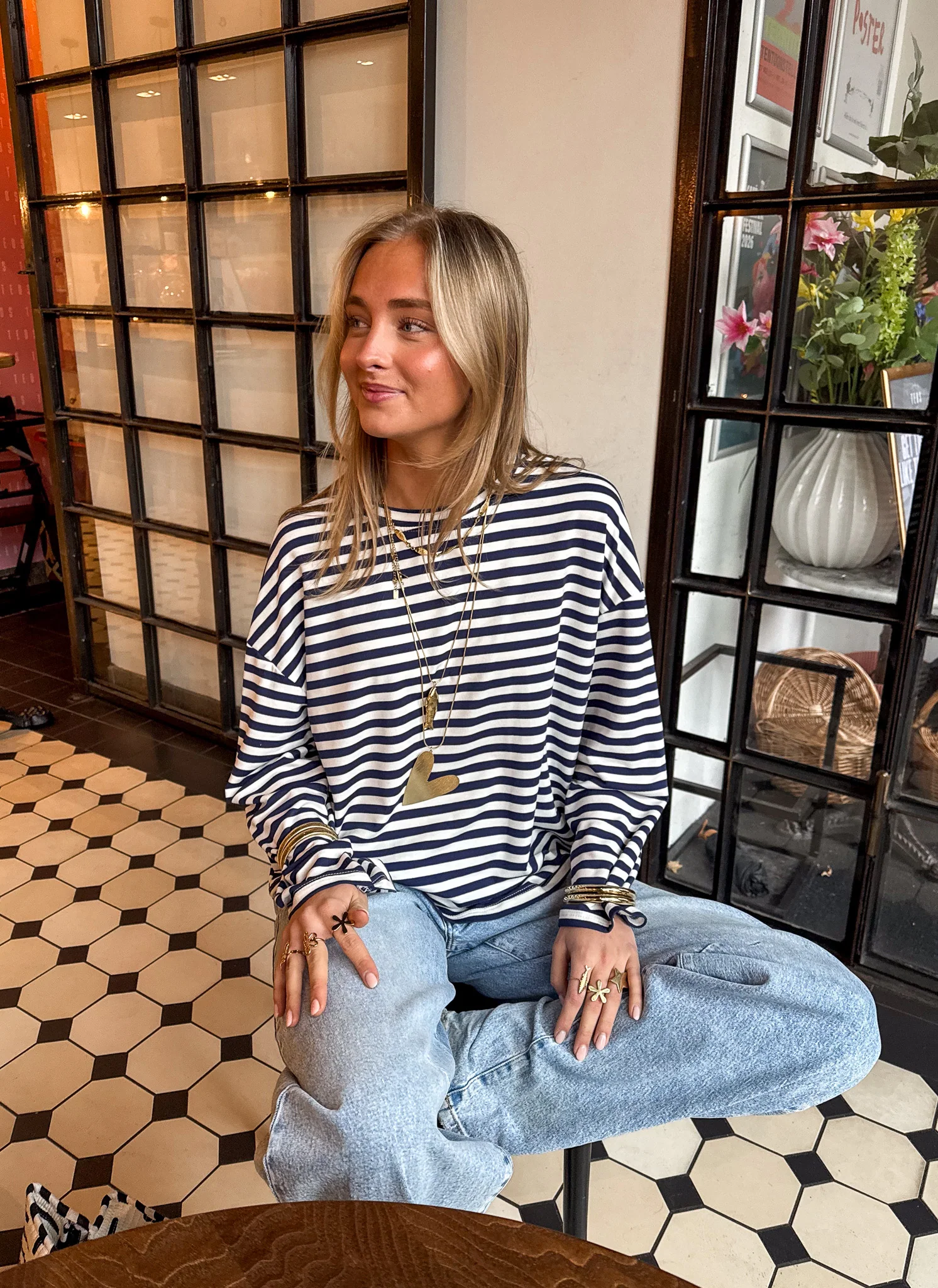 Mave Gestreepte Top Navy Wit - Image 2