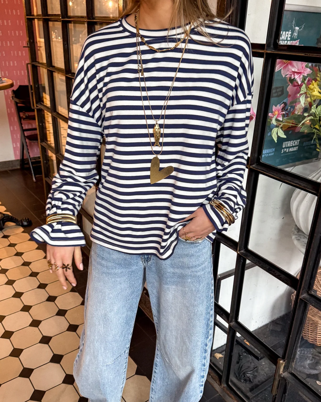 Mave Gestreepte Top Navy Wit - Image 4