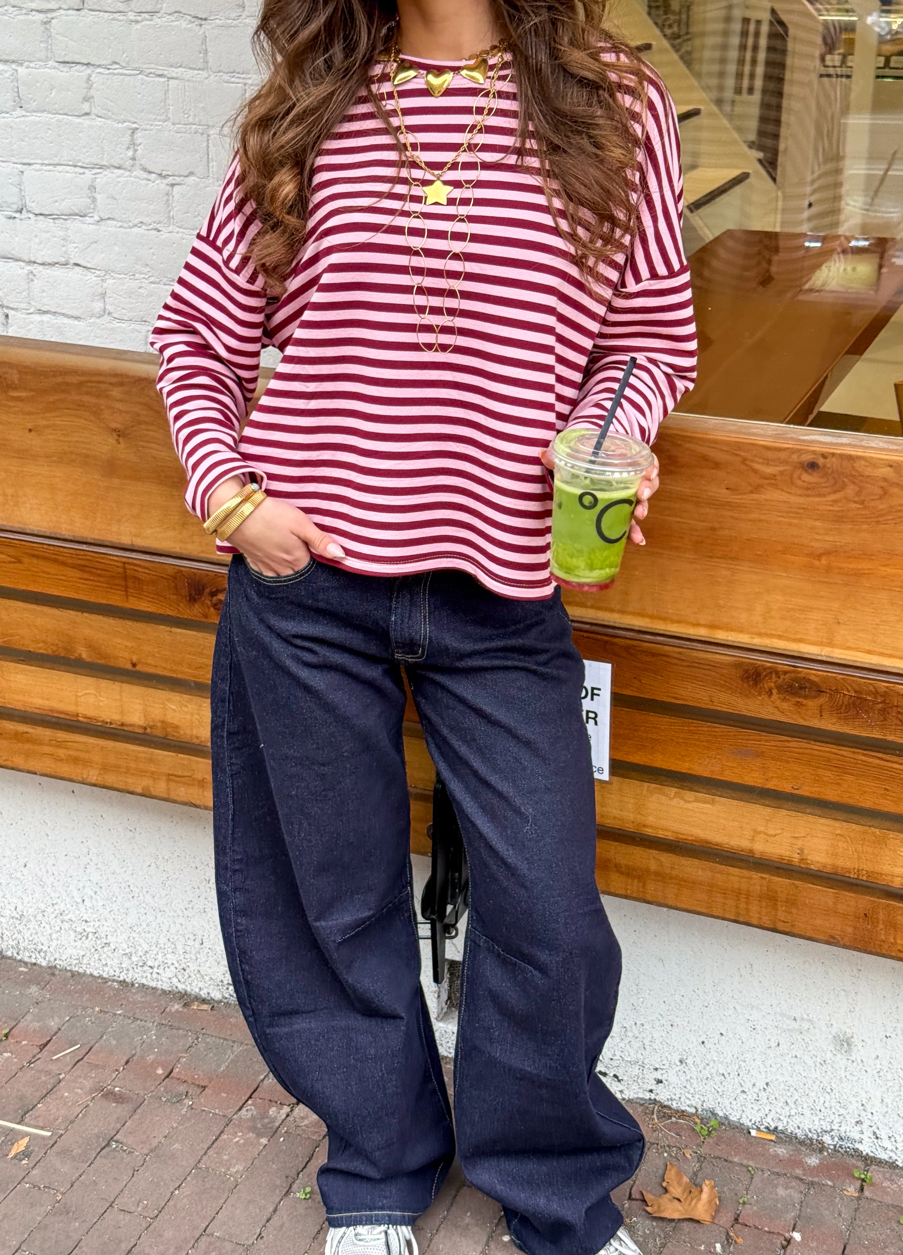 Mave Gestreepte Top Bordeaux Roze - Image 7