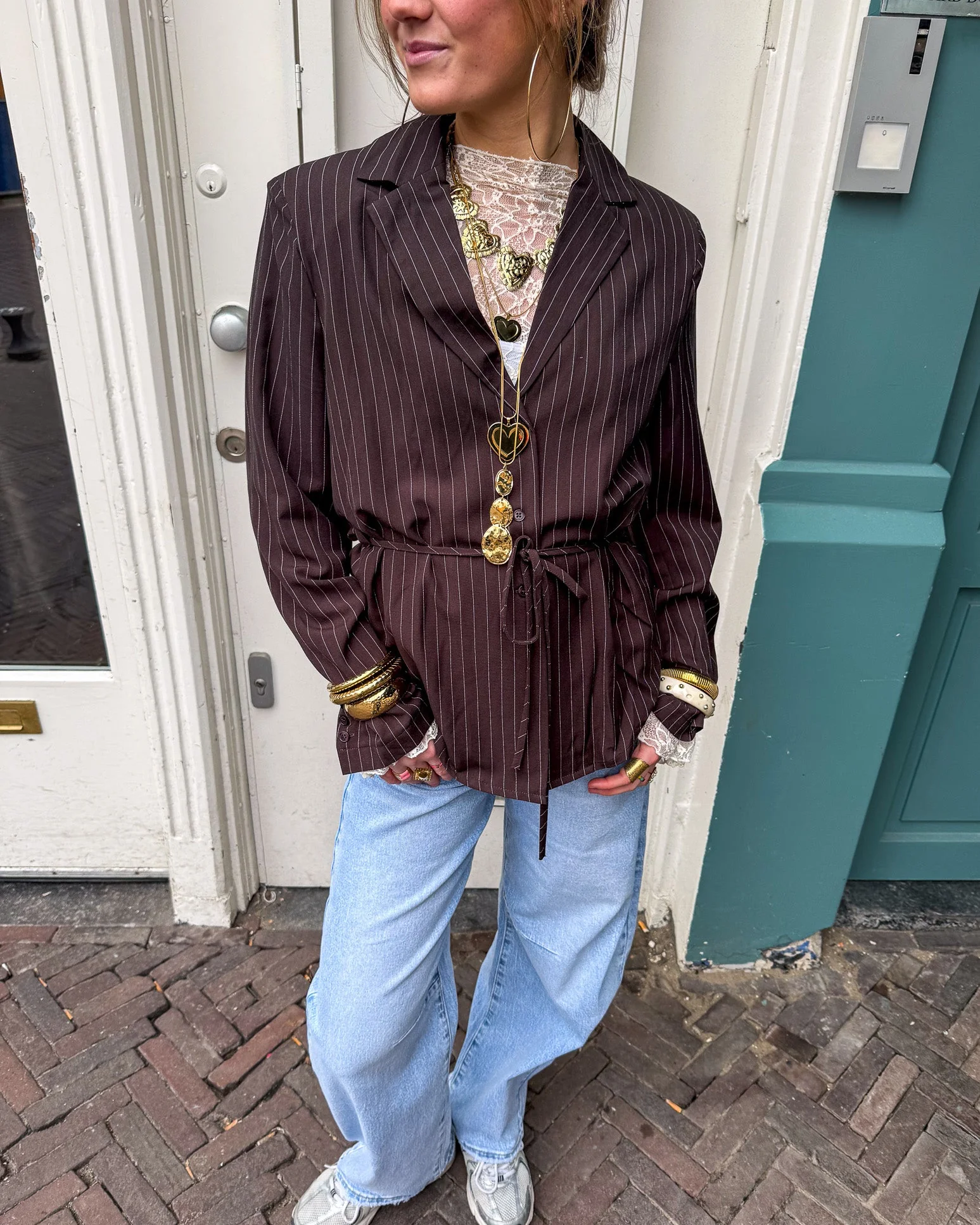Mist Blazer Bruin Gestreept - Image 5