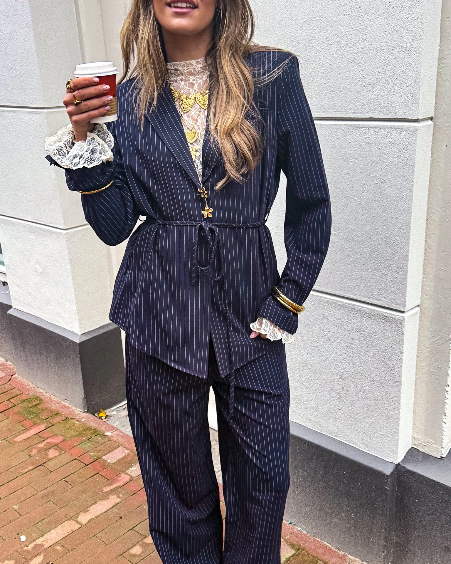 Mist Blazer Navy Gestreept