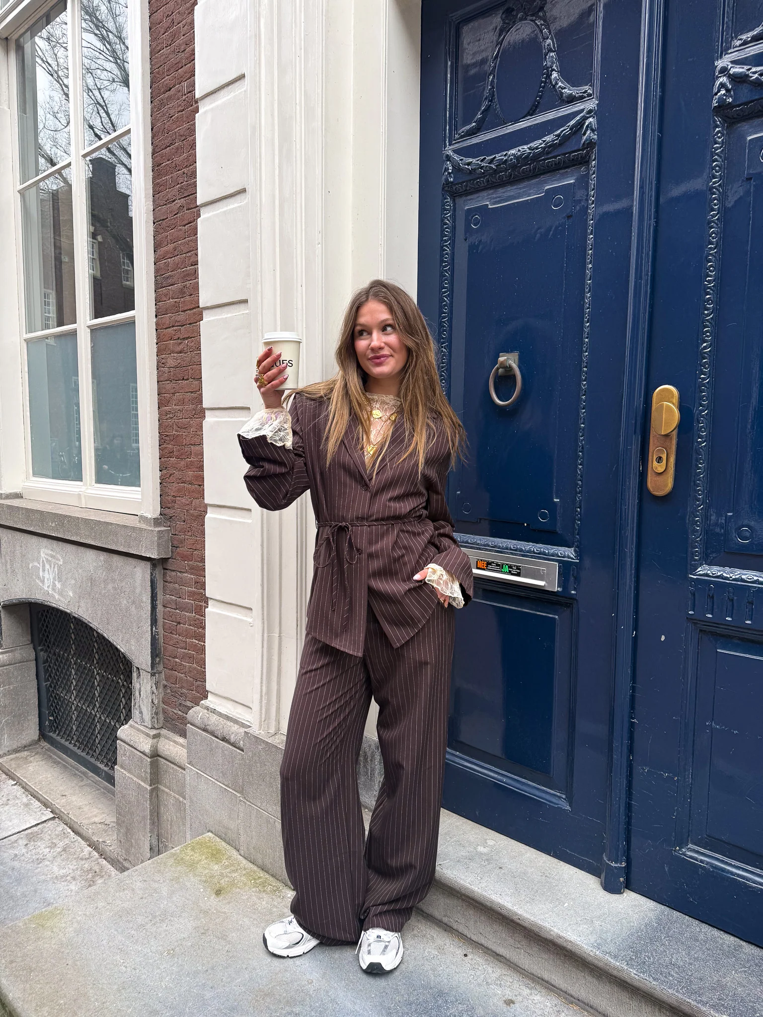 Mist Pantalon Bruin Gestreept - Image 2
