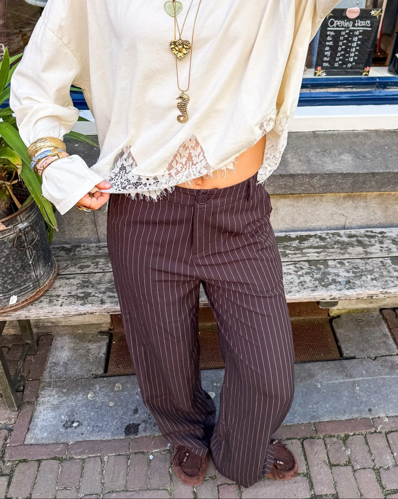 Mist Pantalon Bruin Gestreept - Image 5