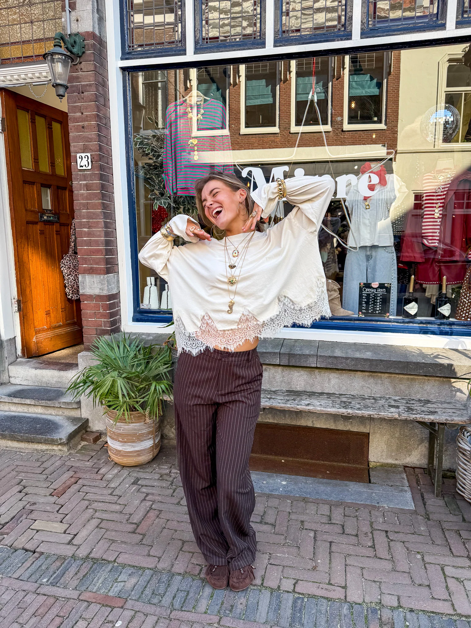 Mist Pantalon Bruin Gestreept - Image 6