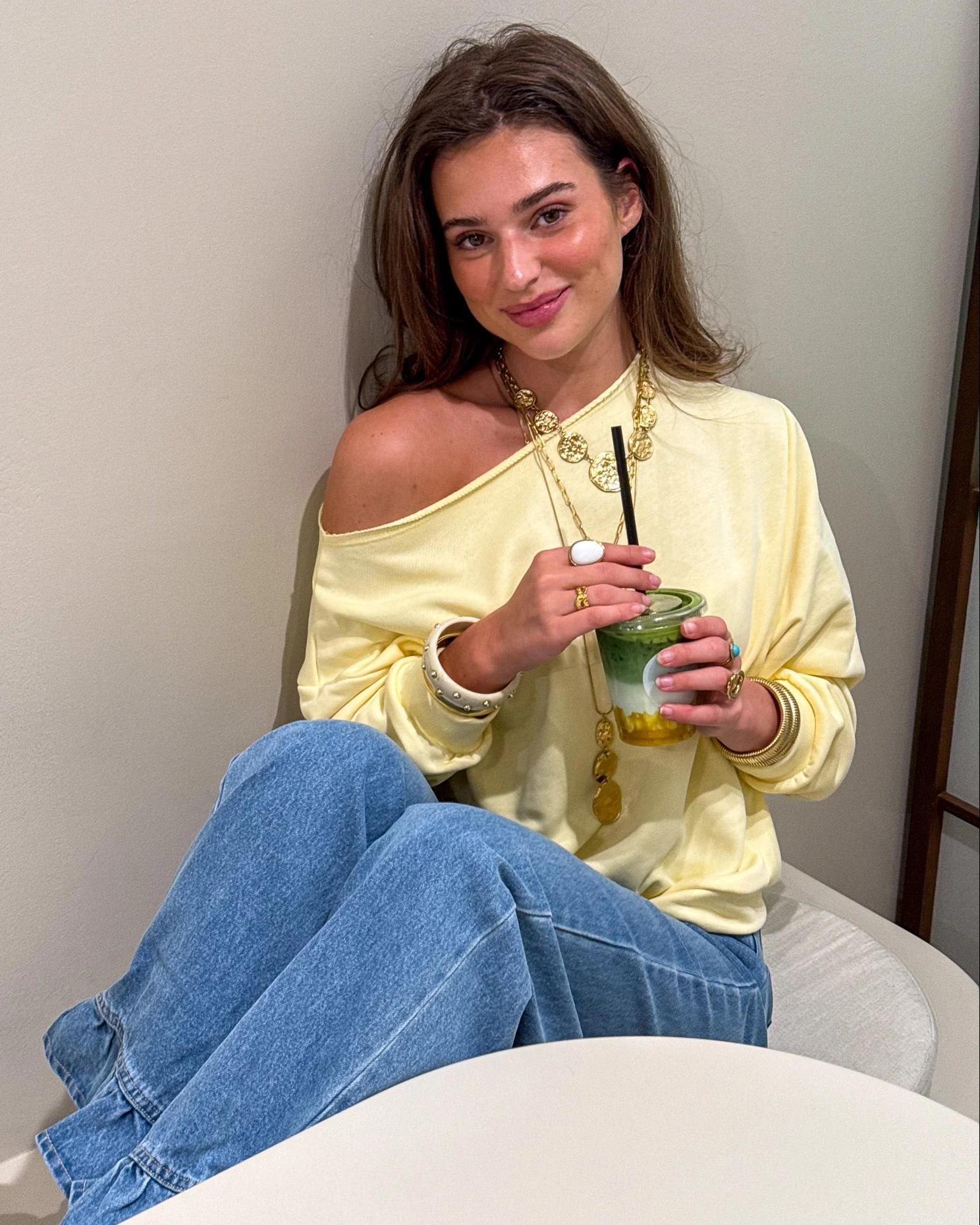 Riz Off Shoulder Trui Geel - Image 2