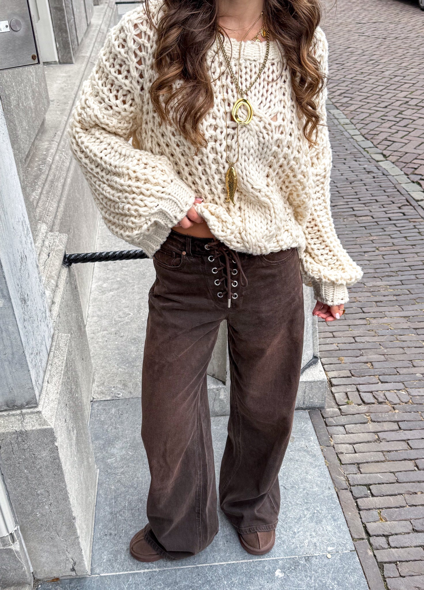 Rope Wide Leg Jeans Bruin - Image 3
