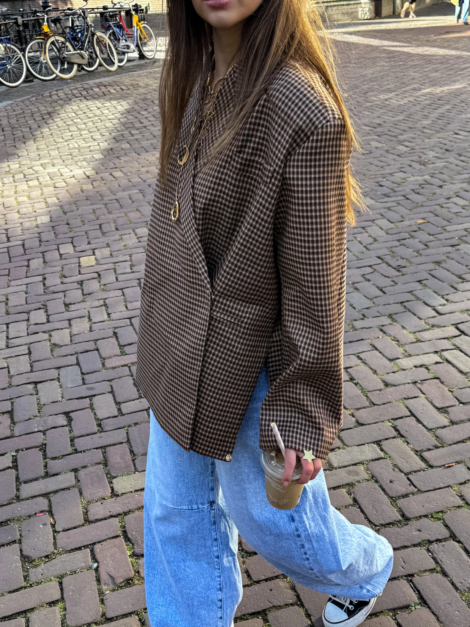 Saint Oversized Geruite Blazer Bruin - Image 3