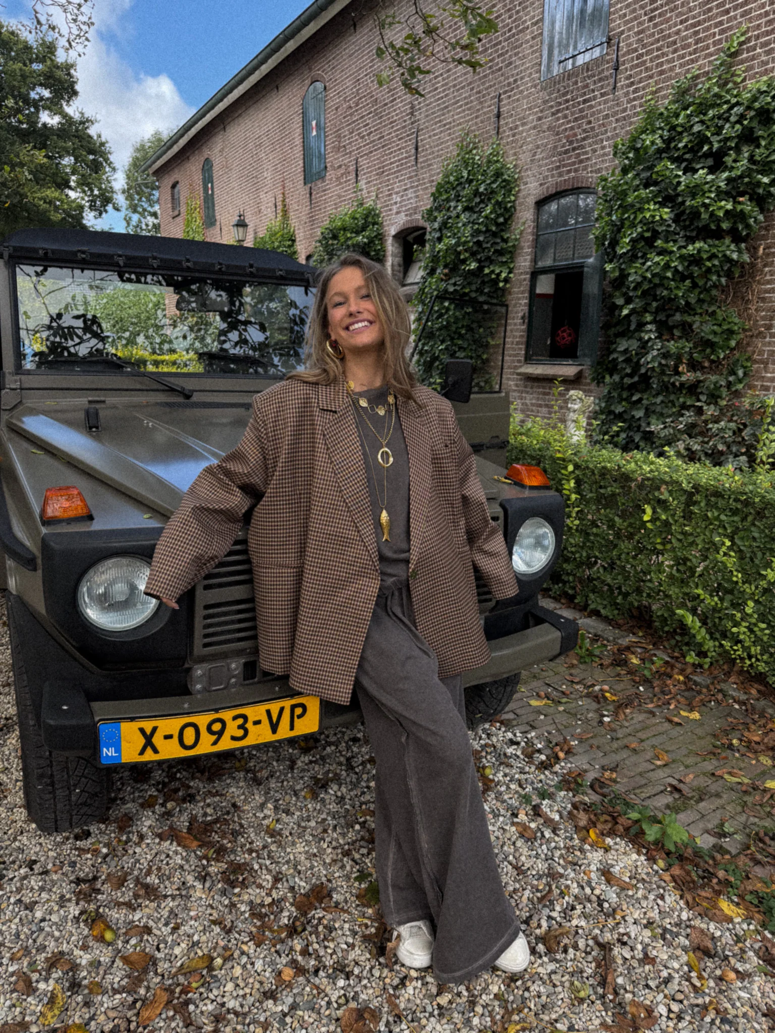 Saint Oversized Geruite Blazer Bruin - Image 4