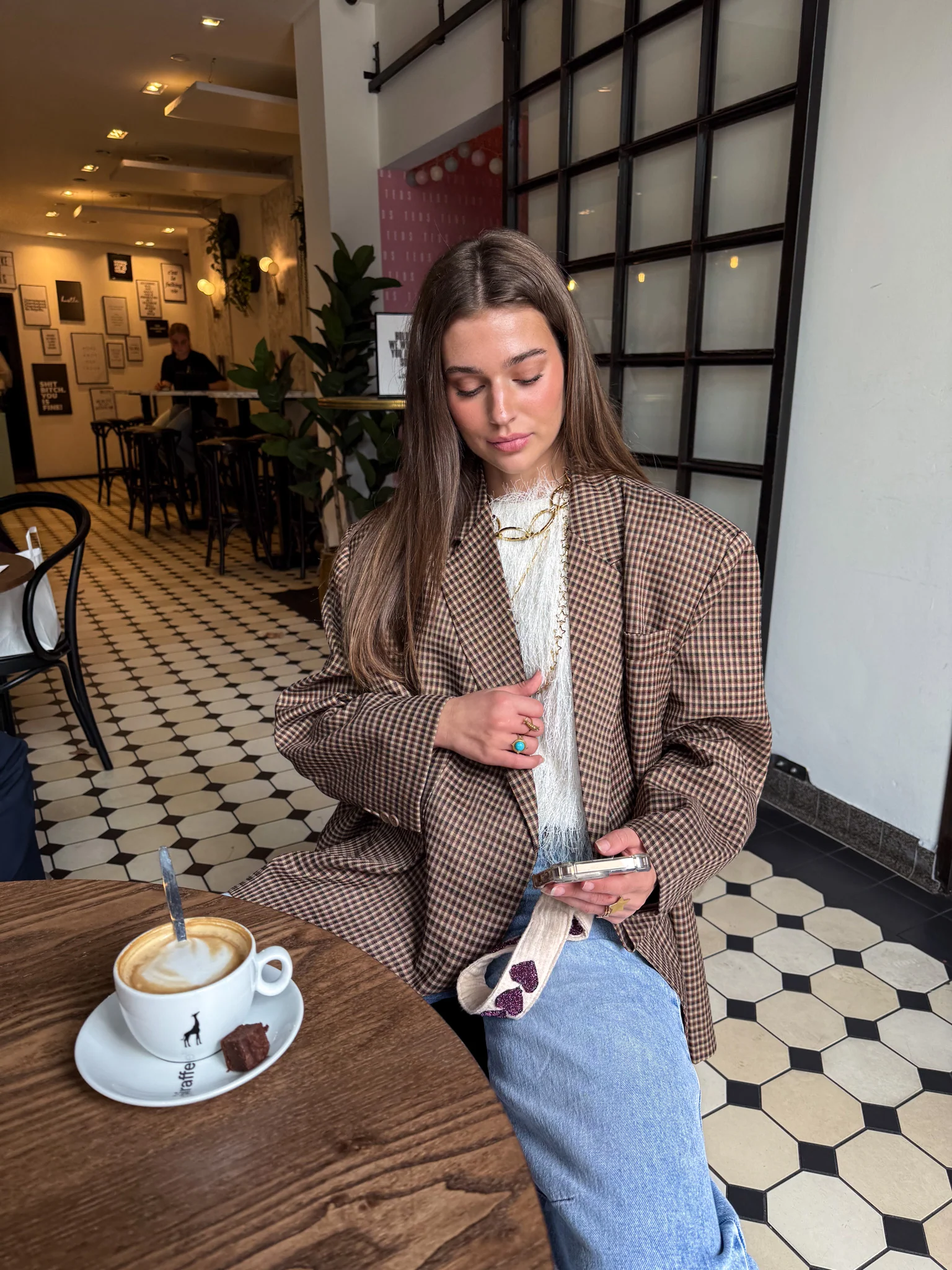 Saint Oversized Geruite Blazer Bruin - Image 7