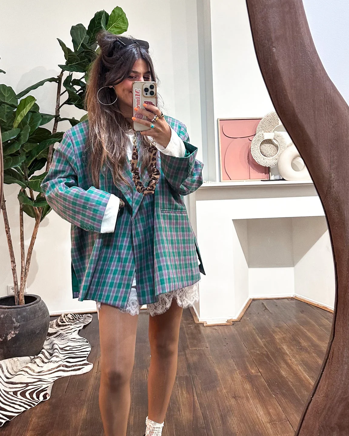 Saint Oversized Blazer Geruit Groen Roze