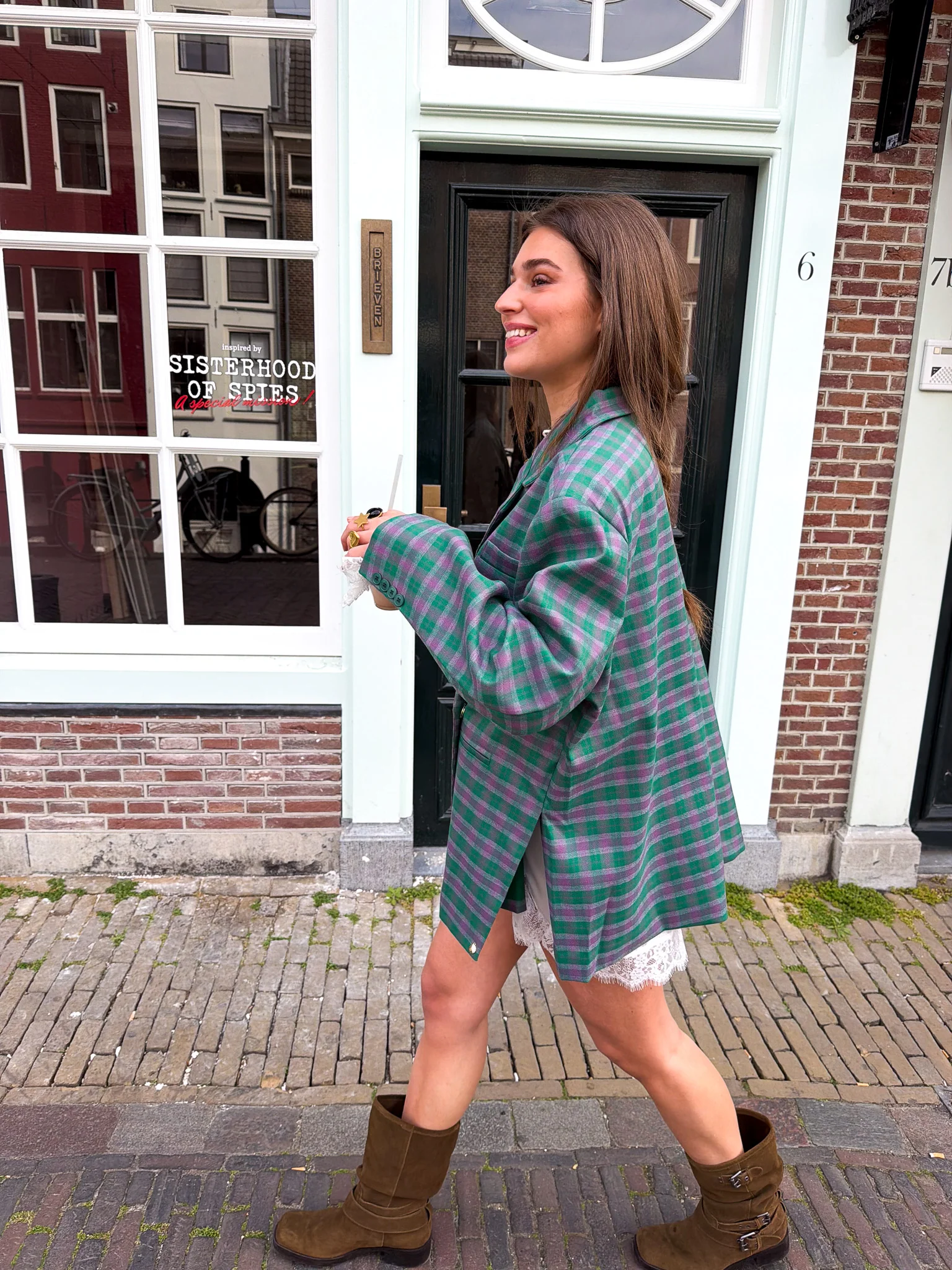 Saint Oversized Blazer Geruit Groen Roze - Image 2