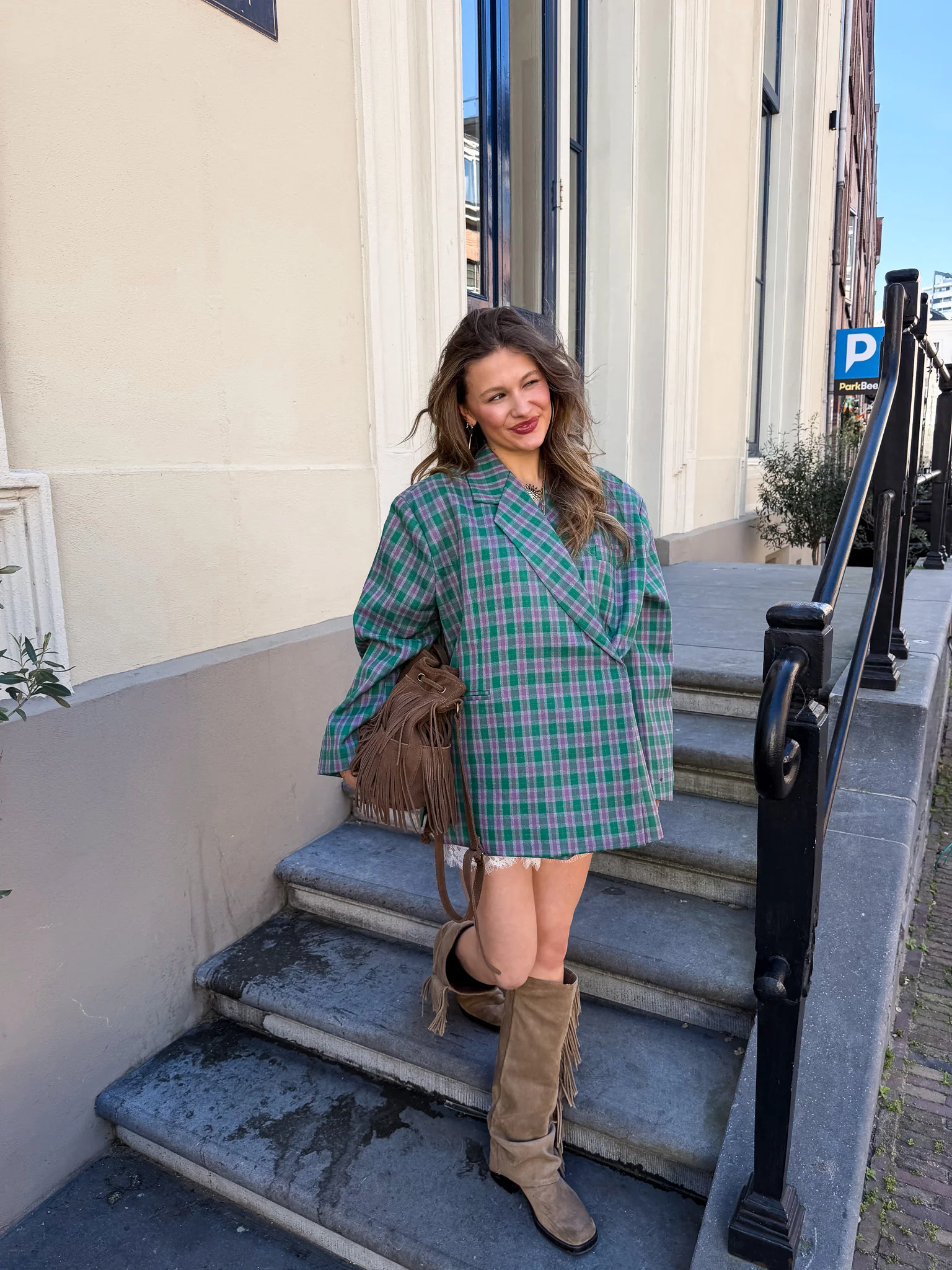 Saint Oversized Blazer Geruit Groen Roze - Image 5