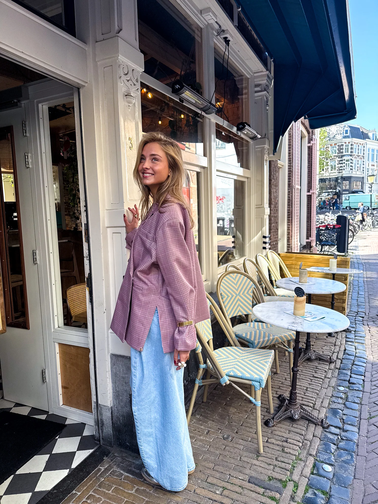 Saint Oversized Blazer Geruit Roze - Image 3