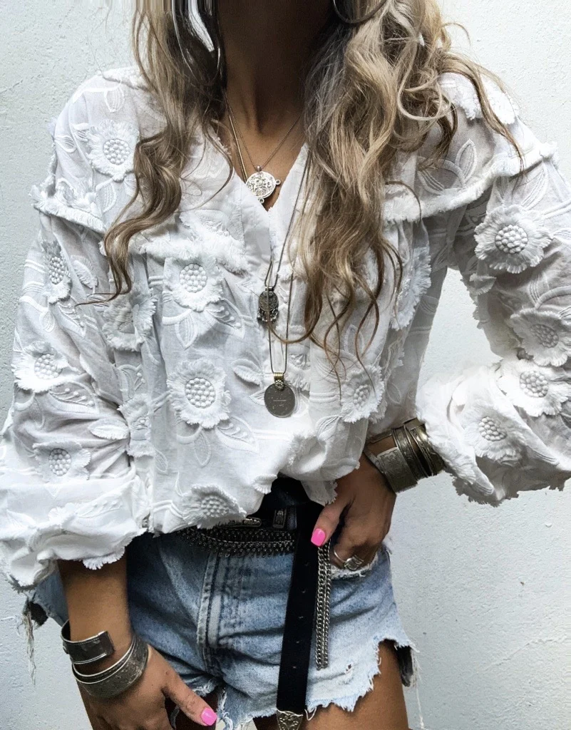 Samos Flower Blouse Ecru - Image 6