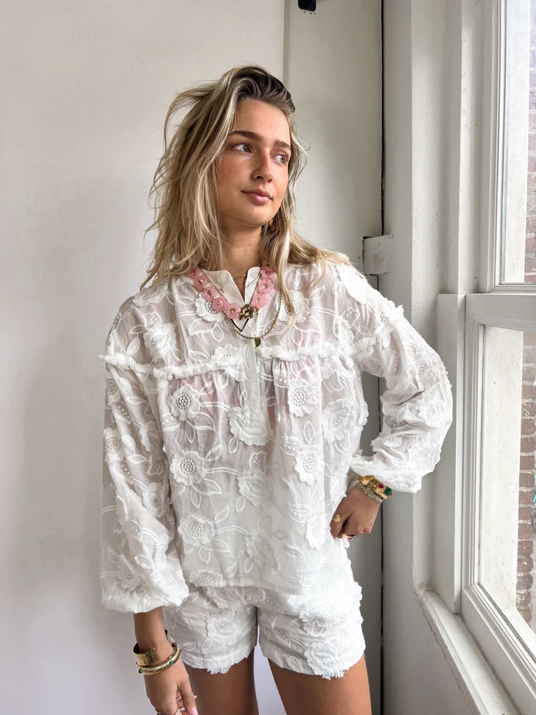 Samos Flower Blouse Ecru - Image 9