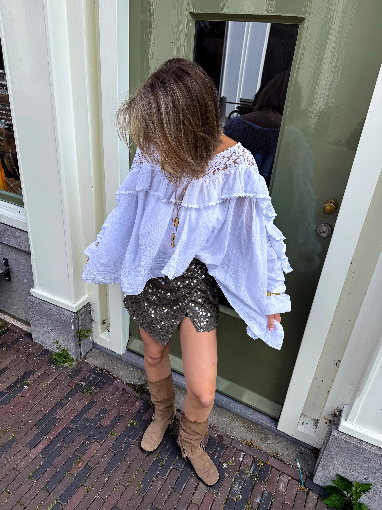 Sasha Glitter Skort Khaki - Image 6