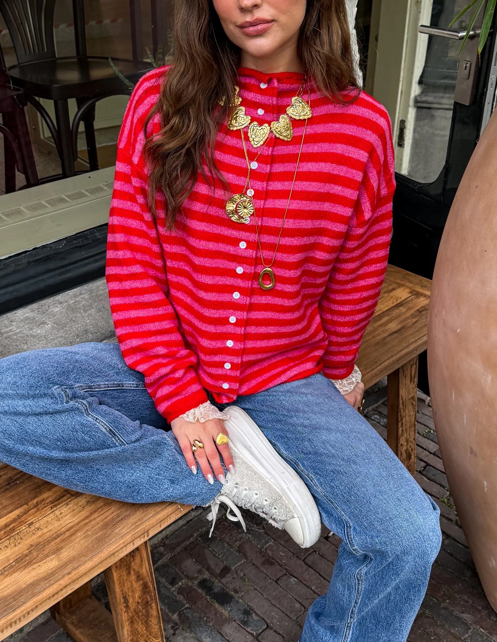 Serena Vest Gestreept Rood Roze - Image 2