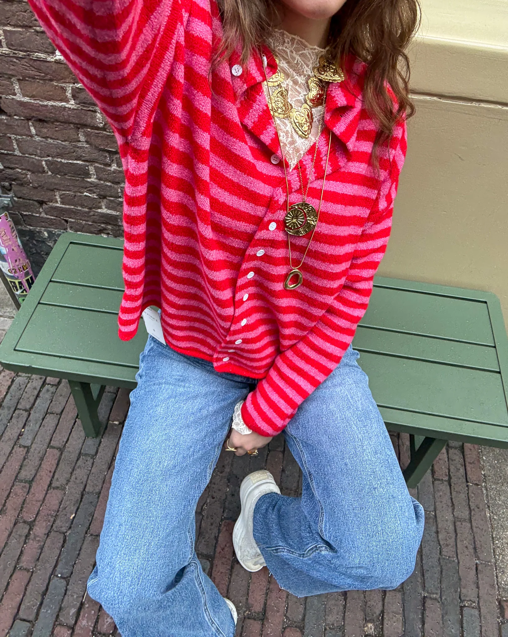 Serena Vest Gestreept Rood Roze - Image 4