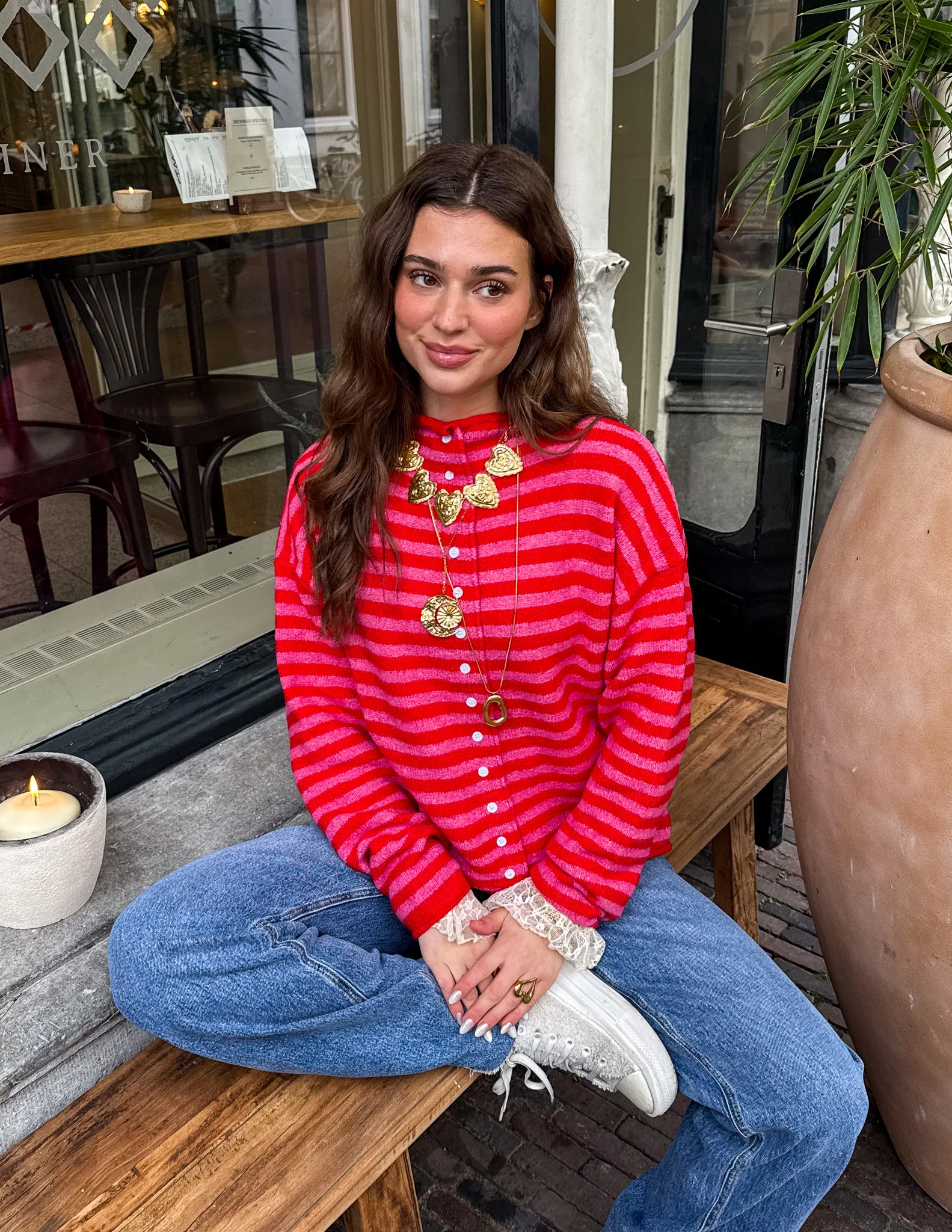 Serena Vest Gestreept Rood Roze - Image 5