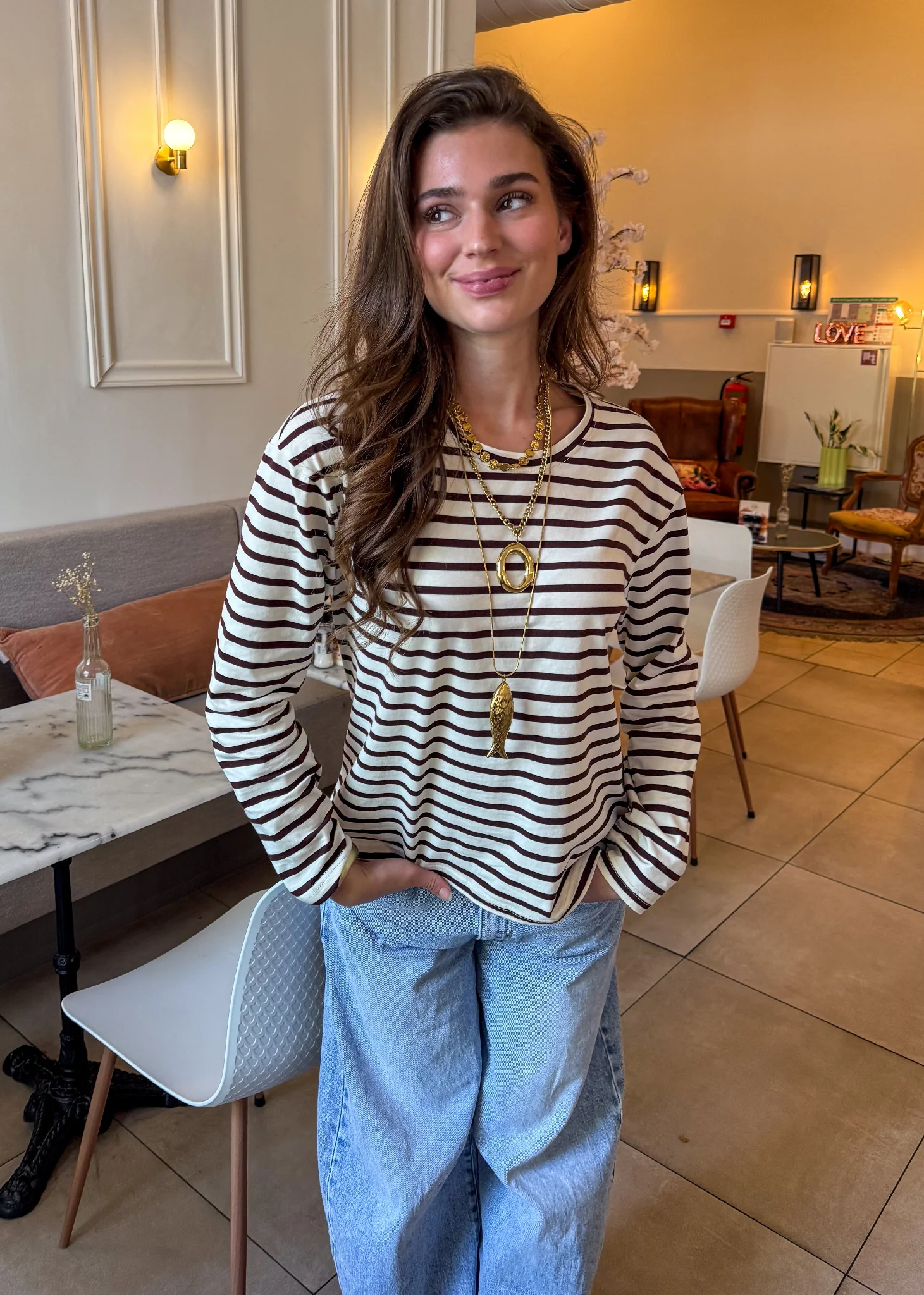 Tessa Gestreepte Top Bruin - Image 3