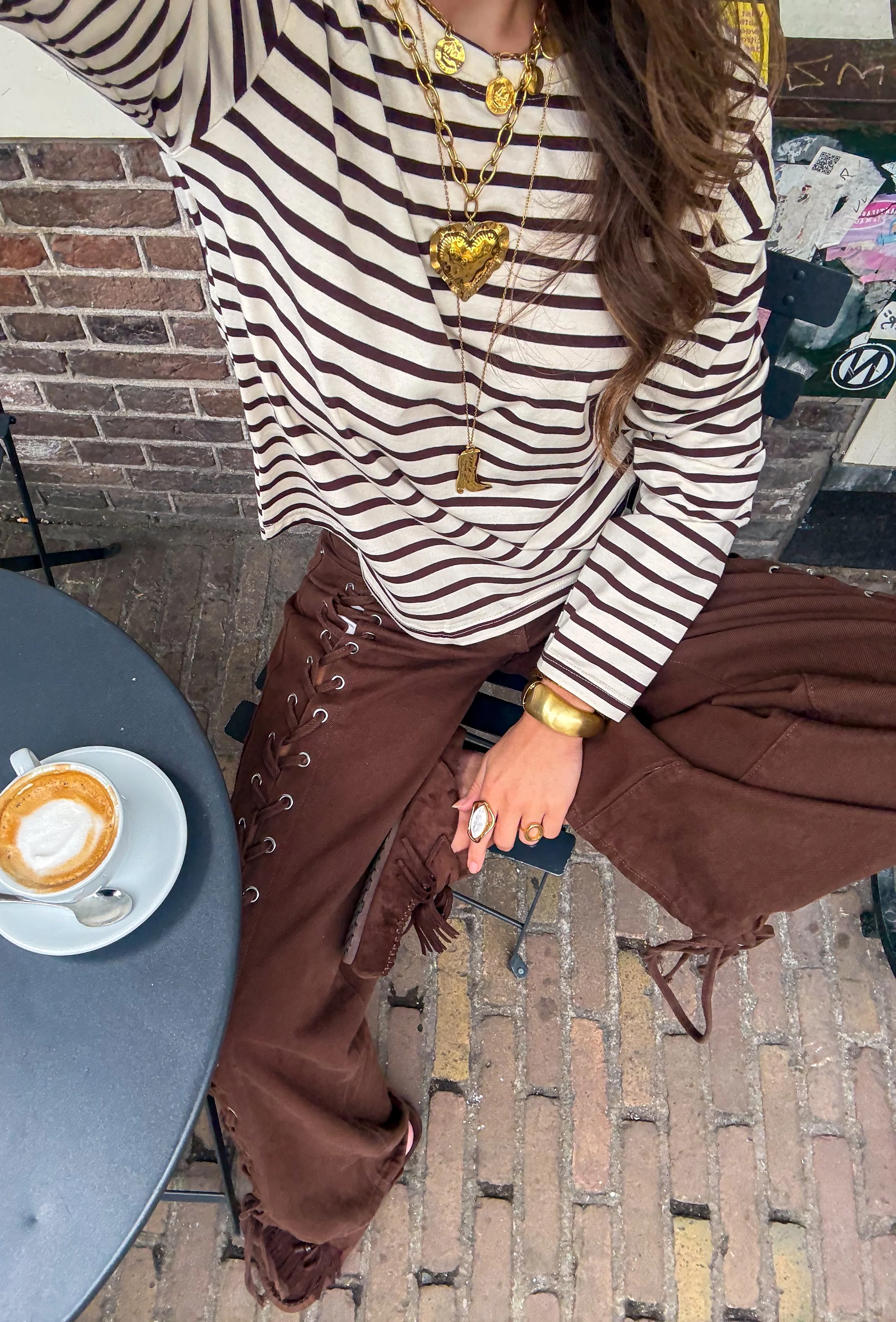 Tessa Gestreepte Top Bruin - Image 4