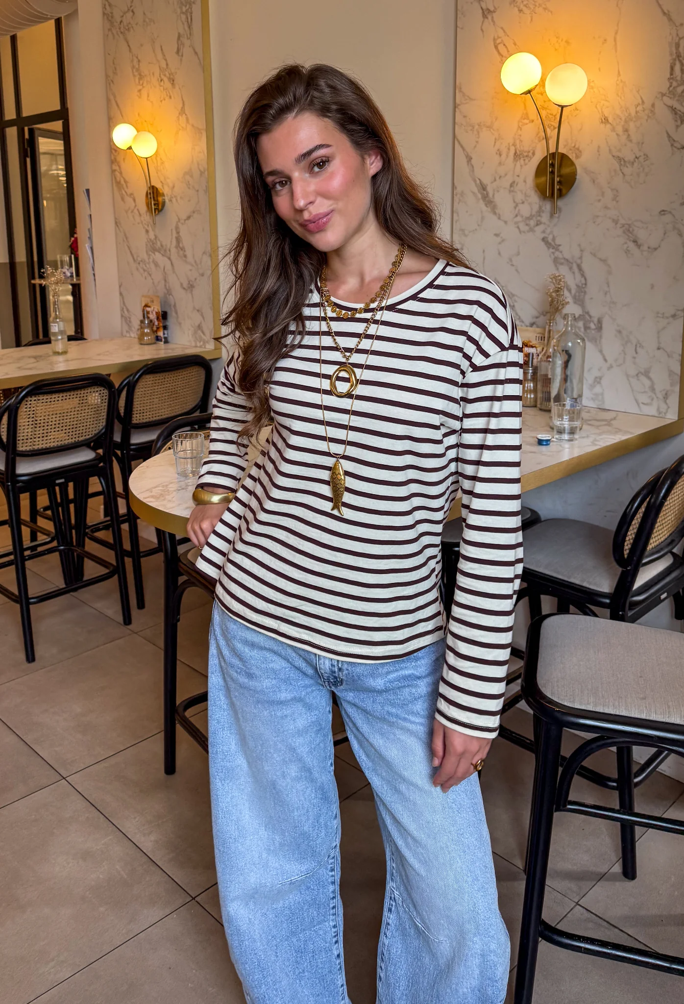 Tessa Gestreepte Top Bruin - Image 5